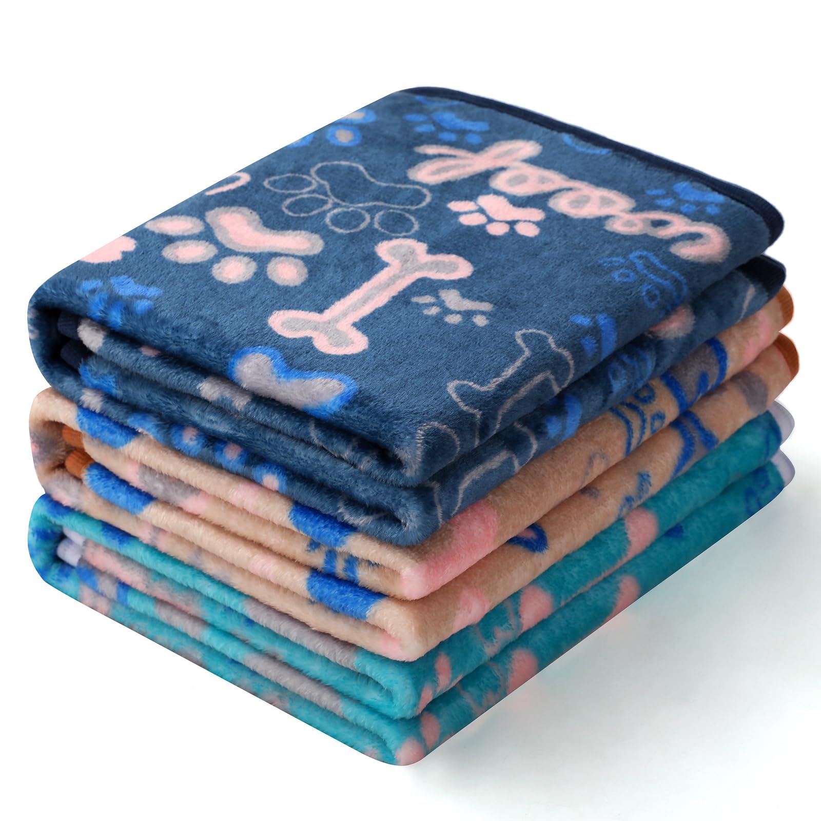 luciphia 3 Pezzi Coperta per Cane/Gatto Lavabile Soffice Durevole, Morbida e Calda Flanella,Zampa d'osso,Small (60 * 40cm)