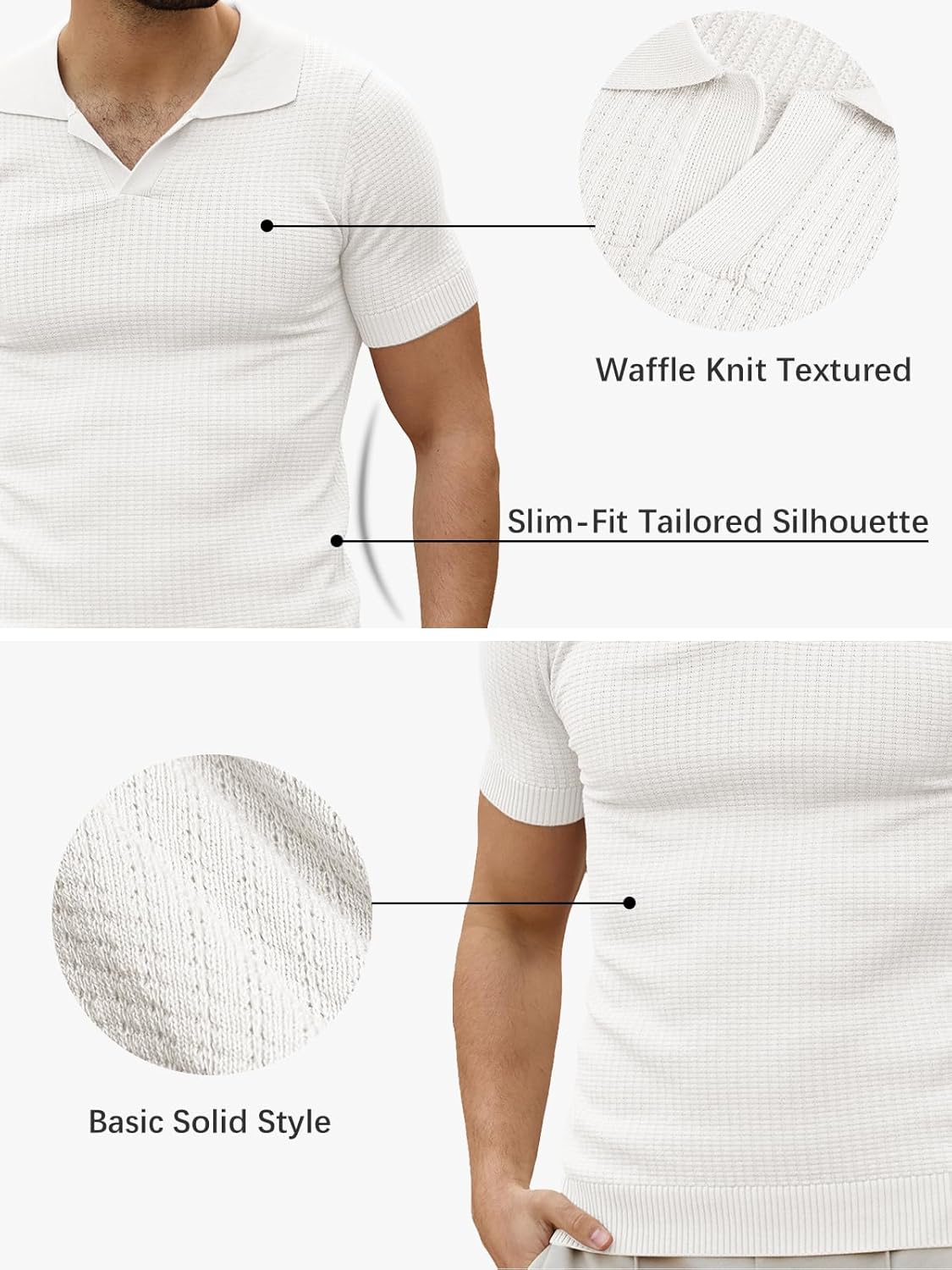 Les umes Mens Short Sleeve Polo Shirts Waffle Knit Casual Shirt Slim Fit Summer Golf Outdoor Shirts - Image 5