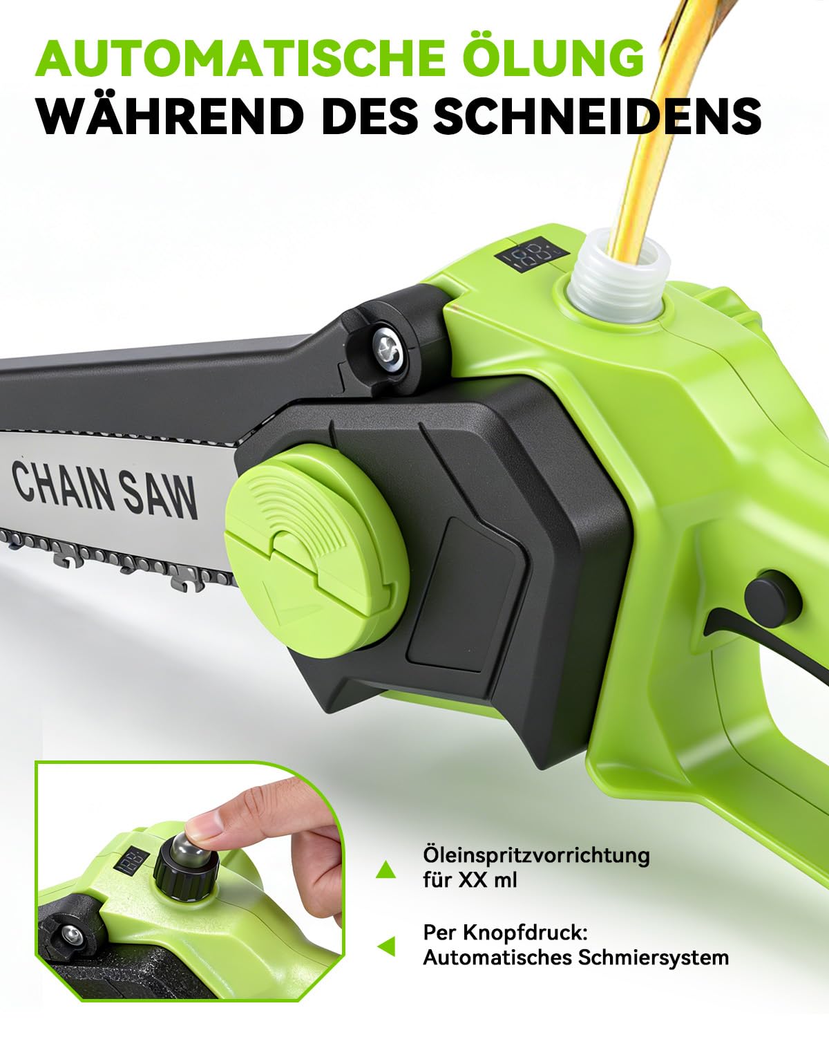 2 en 1 Elagueuse sur Perche, 8 Pouces Mini Tronçonneuse Electrique avec 2 Batteries 3.0Ah et Perche Télescopique, Outils de Jardinage pour l'élagage des Arbres et la Coupe des Branches