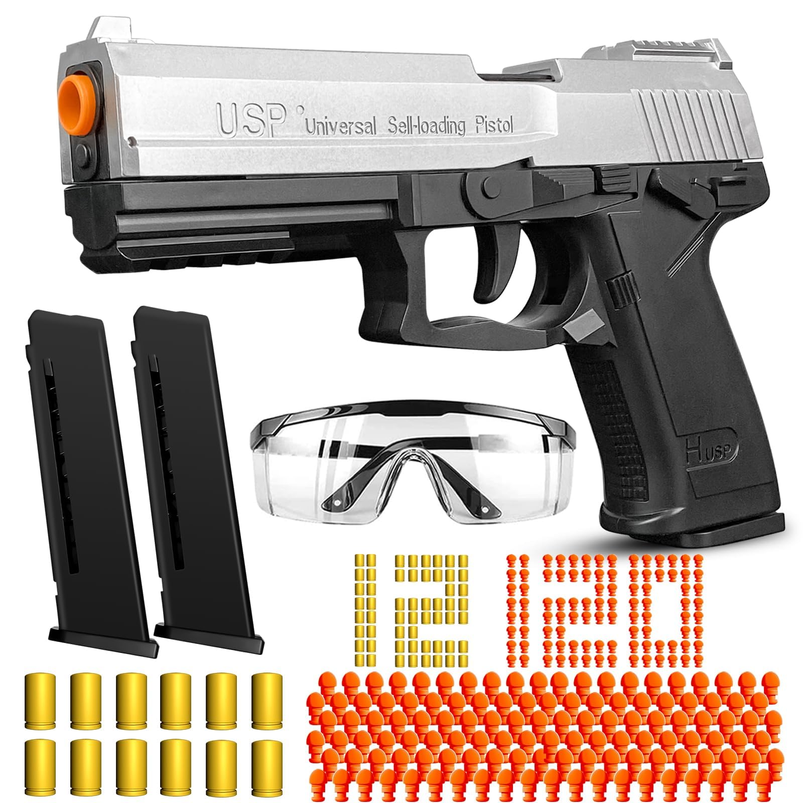 Toy Guns with Automatic Reloading Rebound, Soft Bullet Toy Gun Pistol with Ejecting Shells, Shooting Games Education Model Gifts for Kids Boys Girls (Silver)
