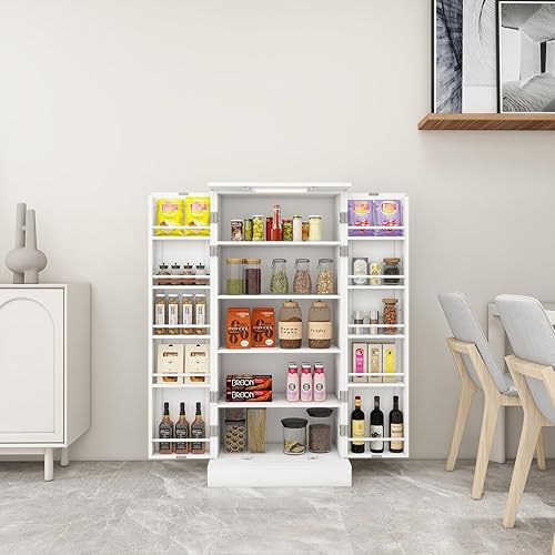 Miniatura 5 de Locsear Armario de almacenamiento de despensa de cocina con LED, armarios de despensa de 50 pulgadas con puertas y estantes, armario de despensa