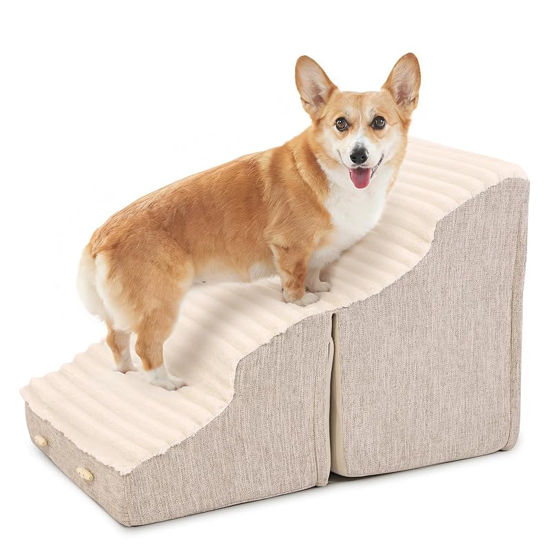 Escada para Cães Pequenos 2 em 1 com 4 Degraus e Espuma de Alta Densidade DEBANG HOME Bege (DB61)