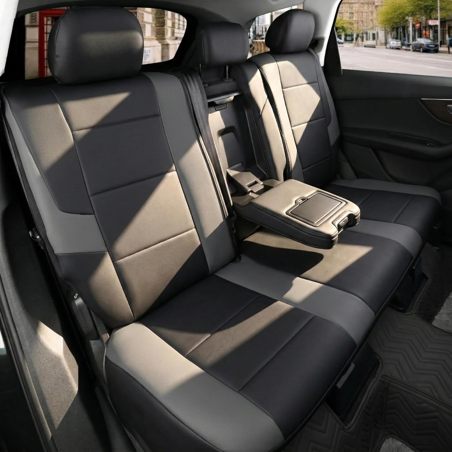 GIANT PANDA Rear Seat Covers for Hyundai Sonata Elantra Tucson Santa Fe Accent Kona Palisade Genesis Venue Ioniq, Faux Leather Bucket Seat Cover Fit Hyundai Seat Protectors (Black&Gray)