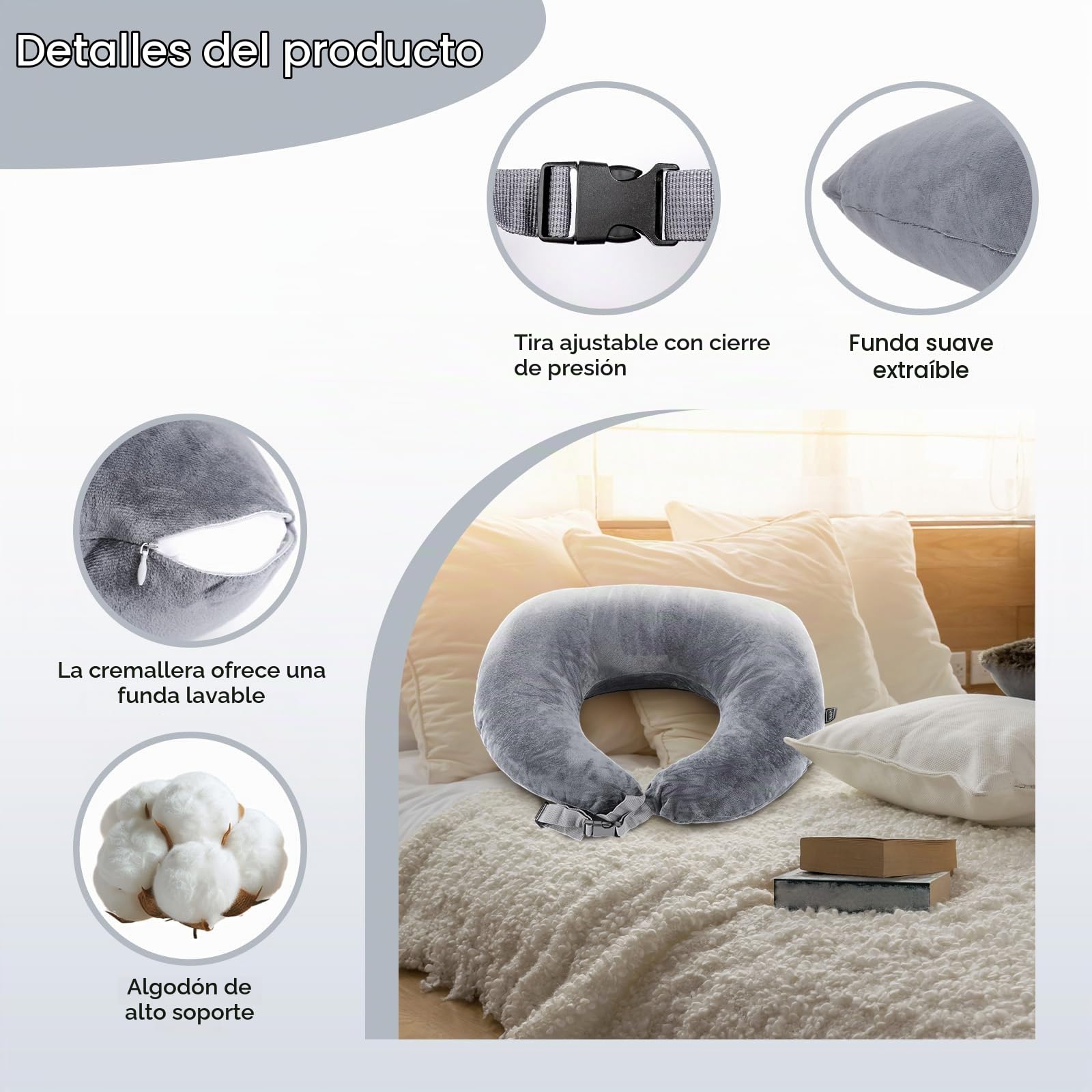SLIGUY Almohada para Juegos, Almohadas de Lectura,Almohada para el Regazo con Soporte para el Brazo en la Cama y el Sofá, Almohadas para el Regazo en Forma de U para Codos Adultos Gris Oscuro
