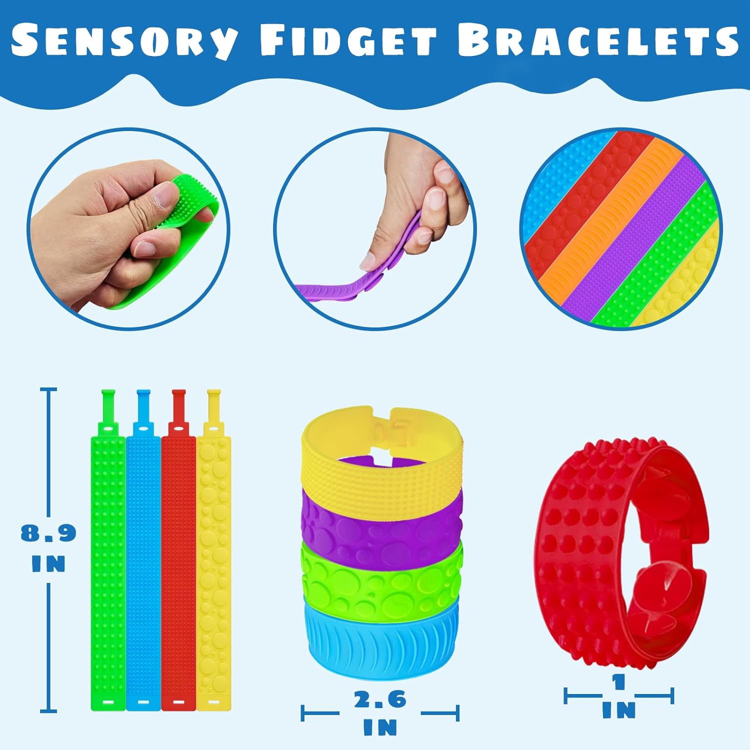 Sensory Fidget Toys Bulk 16 Pack Party Favors for Kids 4-8,8-12 Year, Suction Toy Bracelets Sensory Toys for Classroom Birthday Carnival Prizes Gifts Goodie Bags Stuffers for Kids, Special needs toys