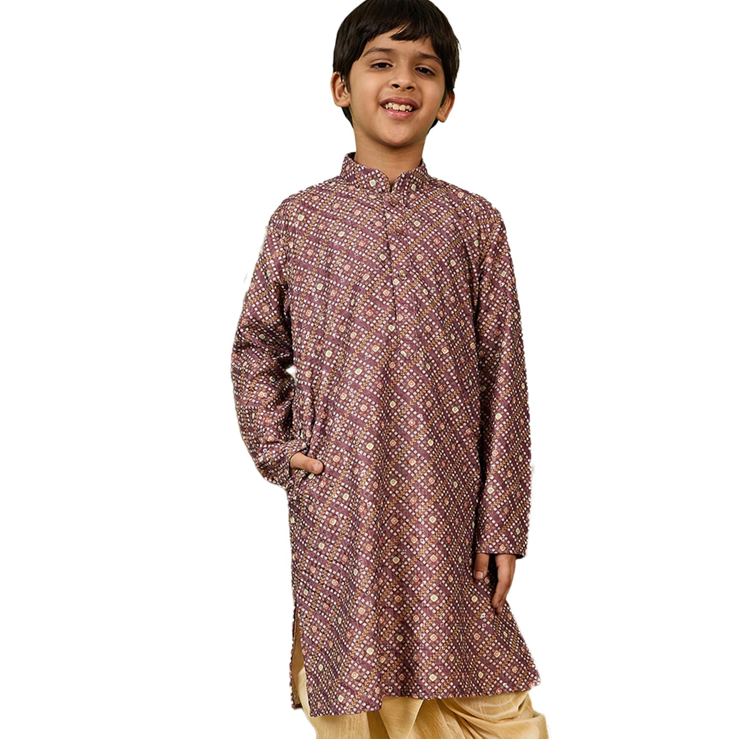 Sanwara Unleash Your Style with Boys Rust Printed with Sequincs Touch Up Cotton Kurta (26)
