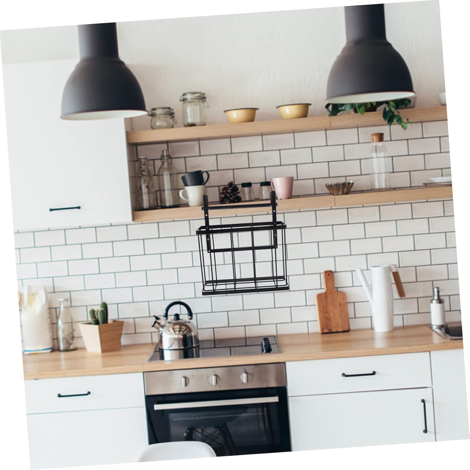 Hanging Kitchen Storage Basket Nail Seasoning Rack Wire Organizer for Cabinet Door Capacity Wall Hanging Shelf for Fruits Vegetables and Daily Essentials Black