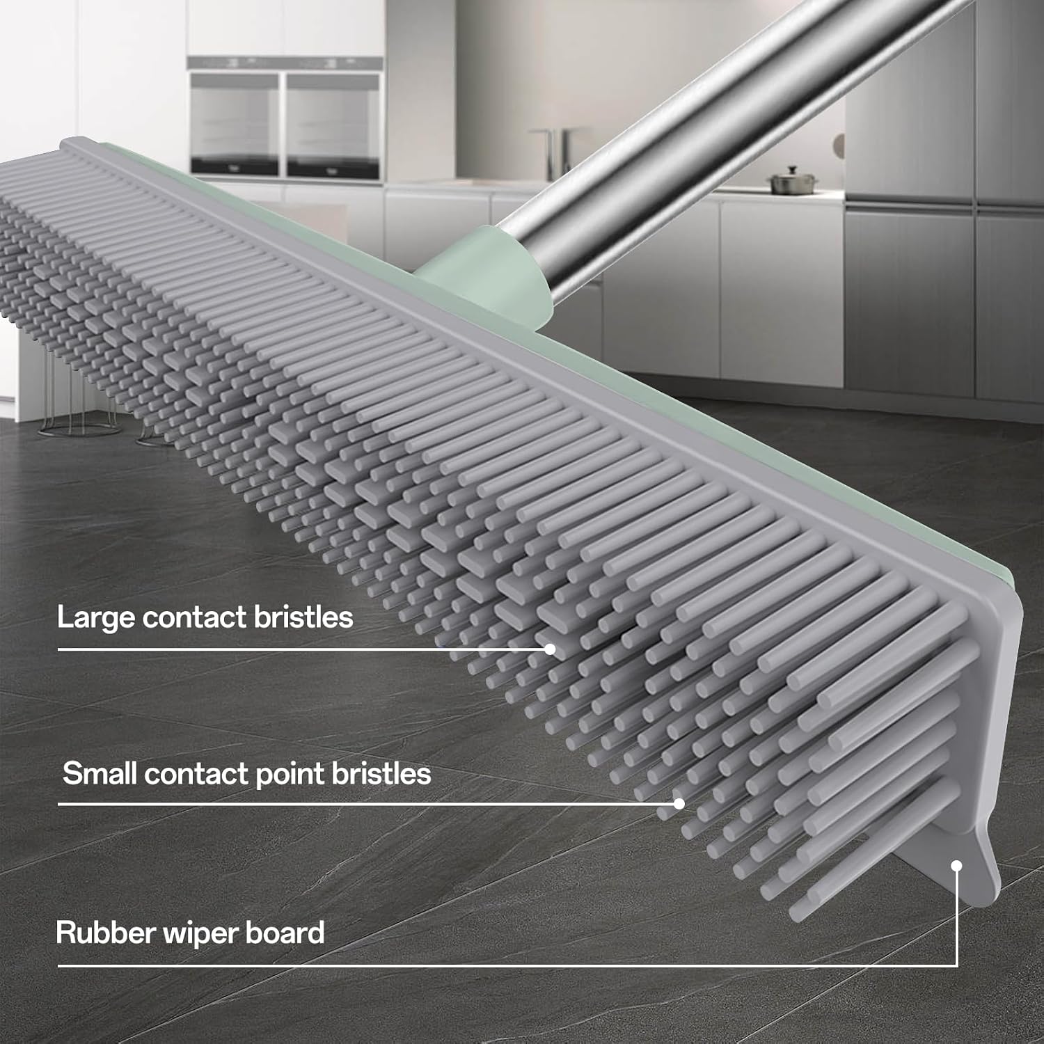 Pet Hair Rubber Broom with Squeegee for Carpet,Fur Remover Broom Carpet Rake for Pet Hair Removal, with 50" Long Handle, Dual-Sided for Hardwood Floor, Tile,Portable Detailing Lint Brush