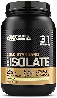 Optimum Nutrition ON Gold Standard 100% Isolate Pure Whey Protein, Naturally Occurring BCAAs and Glutamine, Pre and Post Workout, Vanilla Flavour, 31 Servings, 930 g