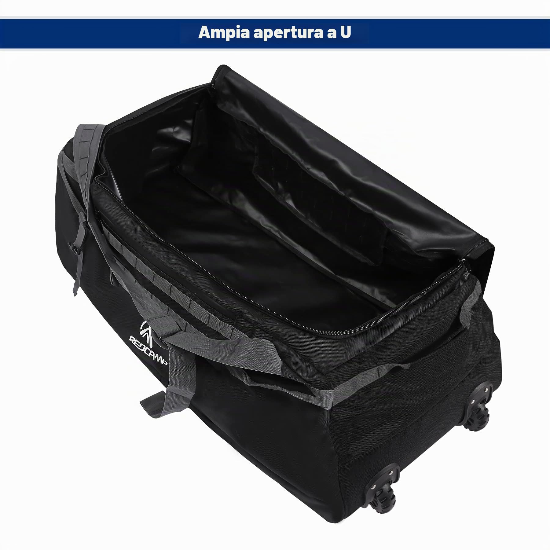 REDCAMP Borsone da viaggio con ruote, grande bagaglio pieghevole da viaggio con rulli, 140 l, nero, 140l