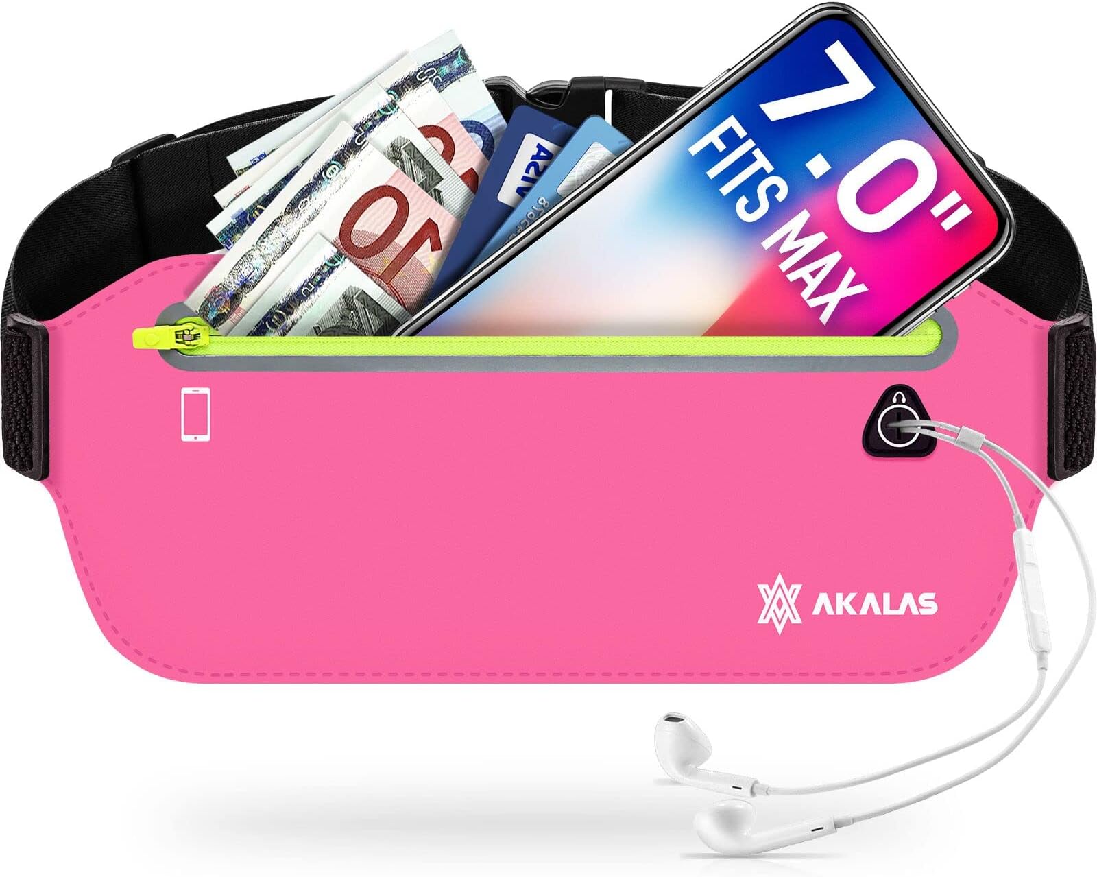 Akalas Ultra Slim Running Belt Waist Pack, No-Bounce Lightweight Fanny Pack, Water Resistant Runner Waist Bag, Adjustable Running Pouch for Gym Workouts, Travel & Outdoor Activities
