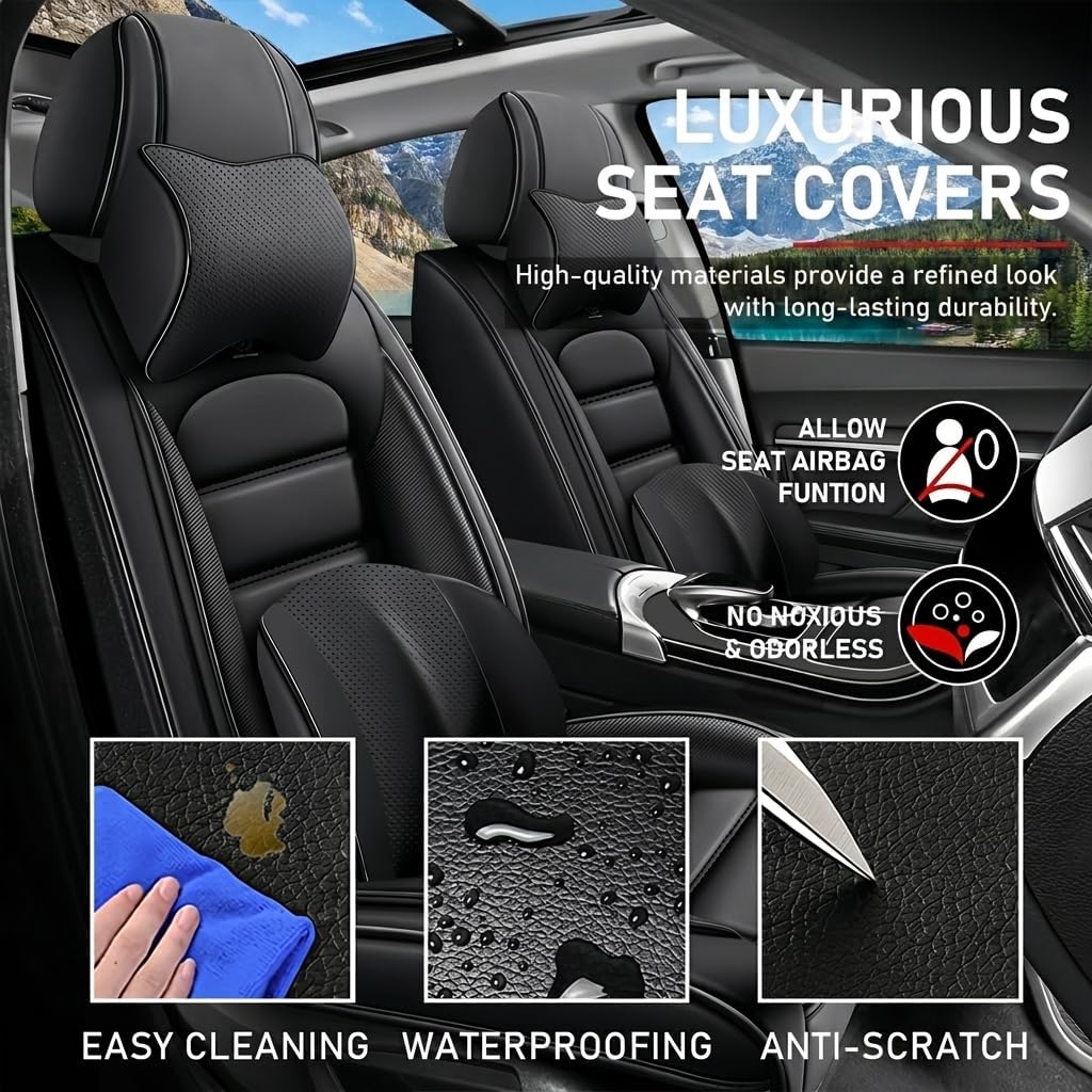 Custom Fit 7 Seat Car Seat Covers for Subaru Ascent 2015-2026 Black Faux Leather Waterproof Seat Protectors Airbag Compatible Full Set with Pillow