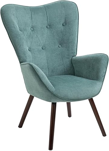 Miniatura 8 de FurniutreR Patas de tela de madera maciza, sillón con respaldo copetudo, tapicería para sala de estar, silla de ocio, color azul