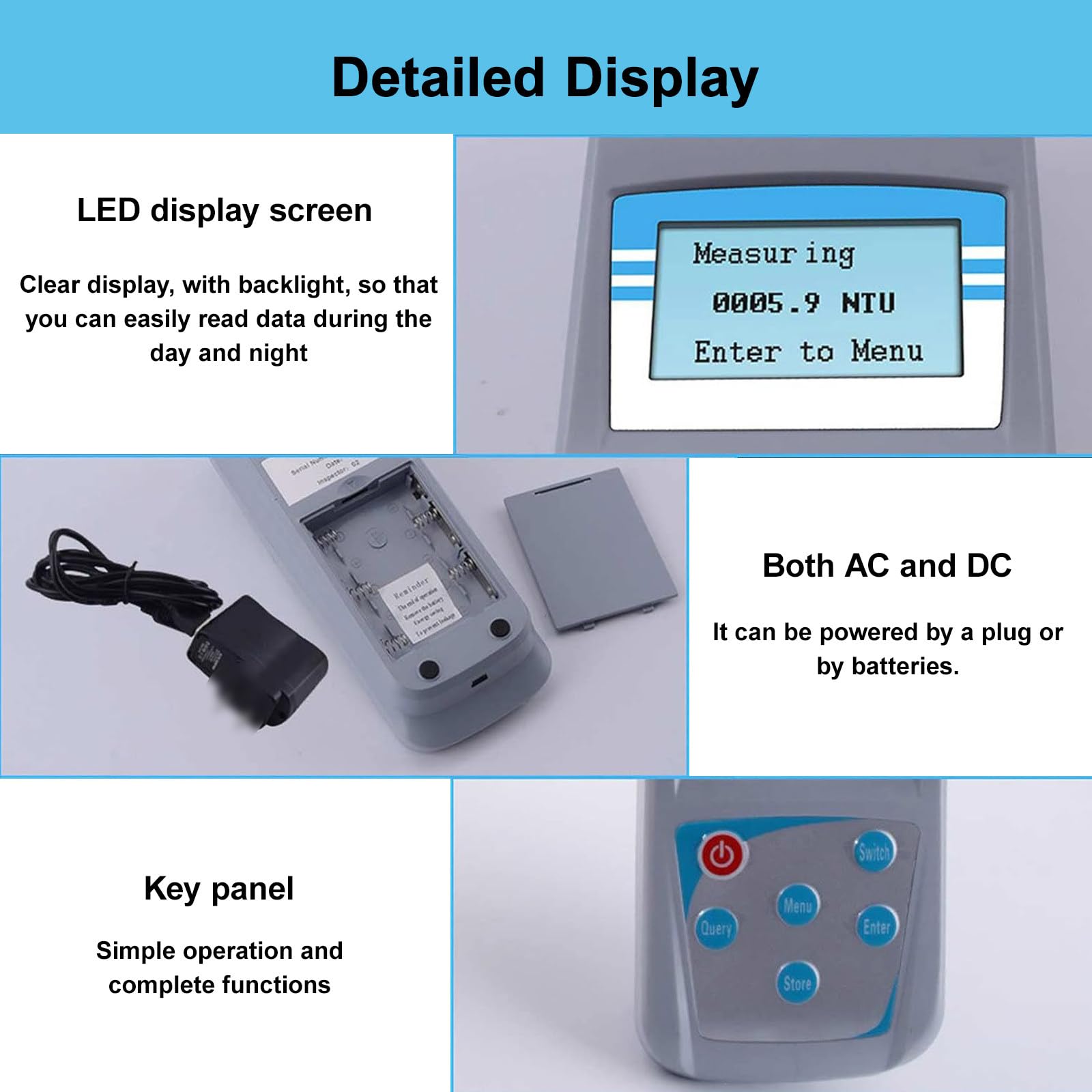 Turbidímetro con Pantalla Digital, Turbidímetro para Aguas Residuales para Probar La Calidad del Agua De Piscinas/Peceras, Rango De Medición De 0 A 1000 NTU, con 3 Botellas De Muestra