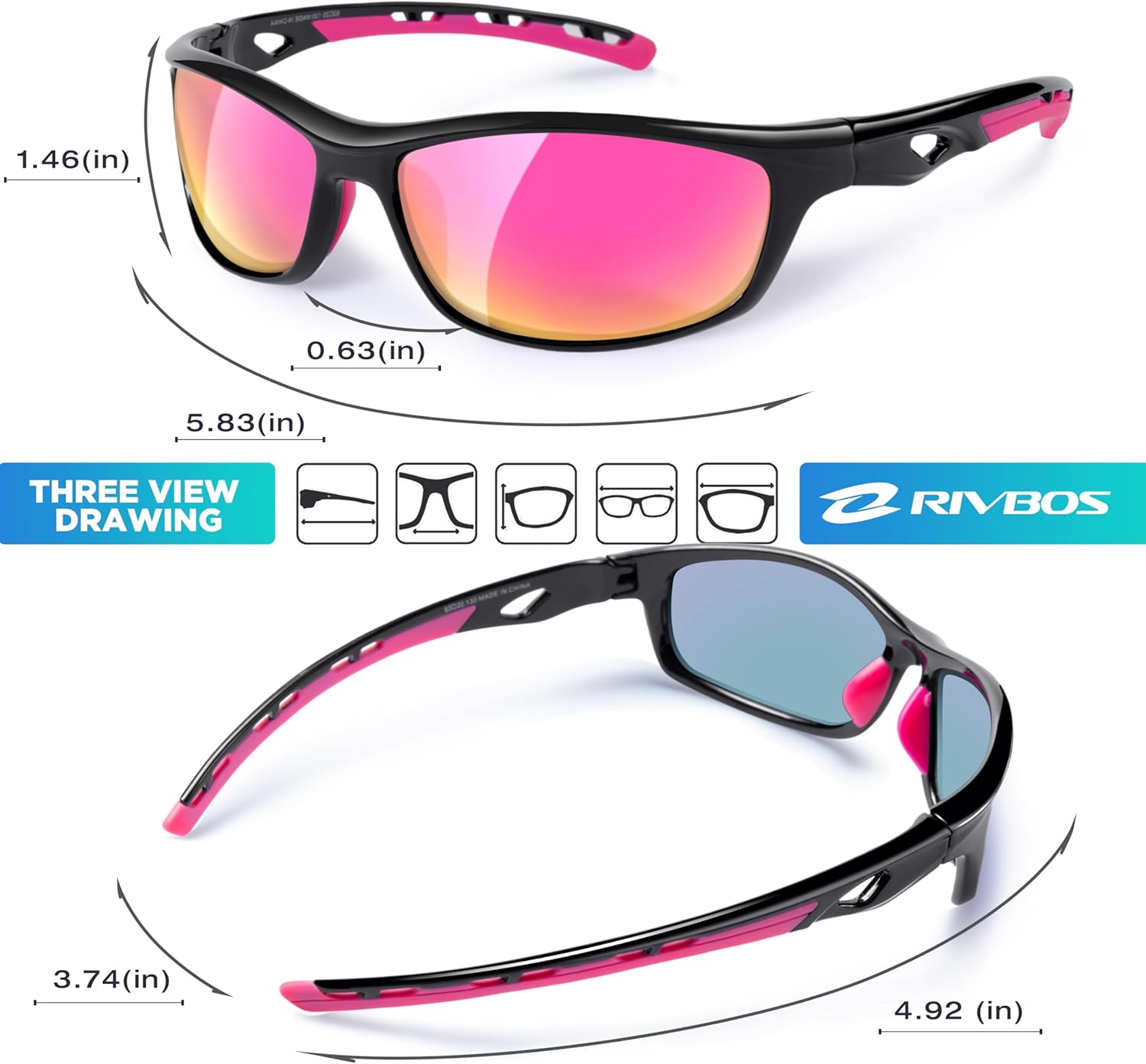 RIVBOS Sunglasses for Men Women Polarized UV Protection Sports Fishing Driving Shades Cycling RB833 - Image 3