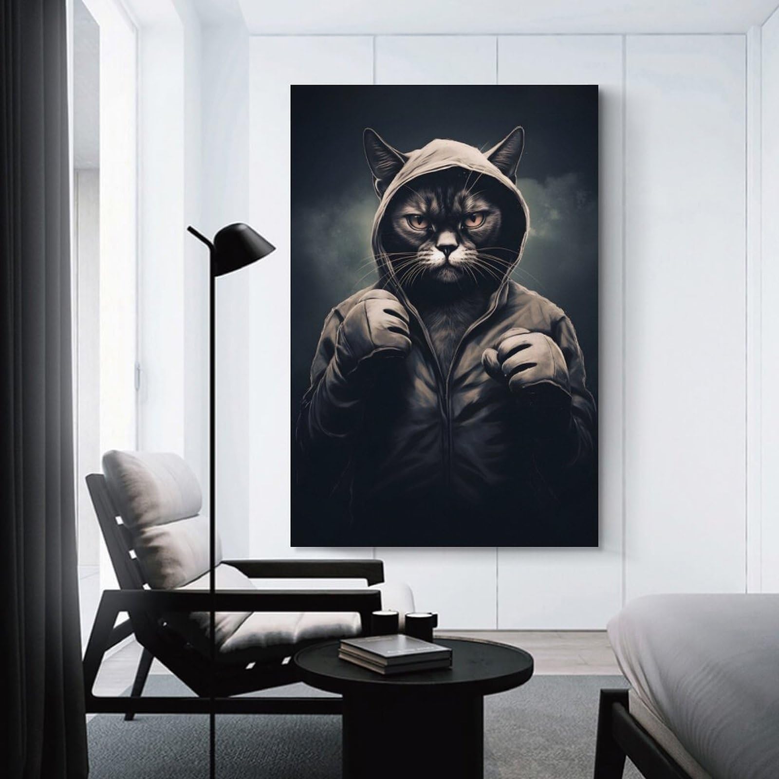 Junmoney Cat Boxer Portrait Decorative Wall Artwork, 08x12inch(20x30cm), for Hallway, Lounge Or Guest Room, Decorative Present for New Homes