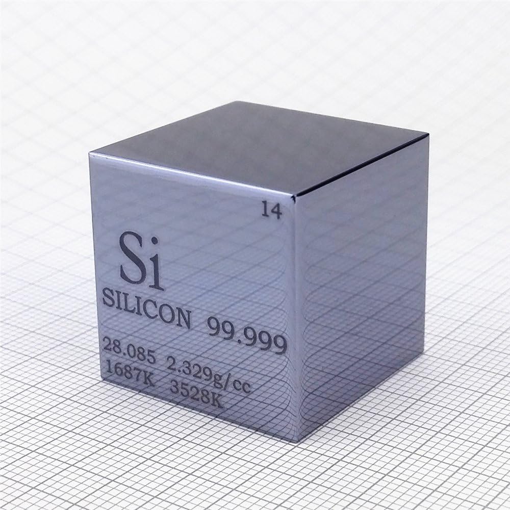 1 inch 25.4mm Polished Silicon Metal Cube 38g Engraved Periodic Table
