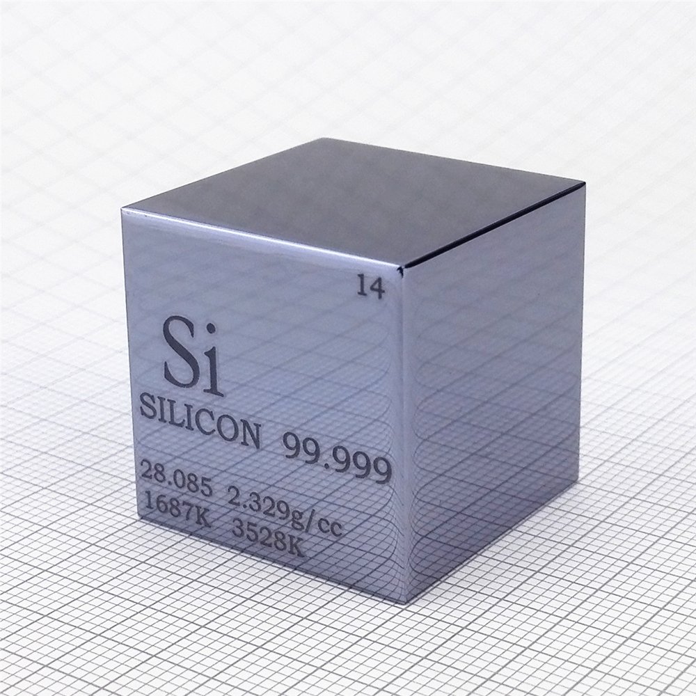 1 inch 25.4mm Polished Silicon Metal Cube 38g Engraved Periodic Table