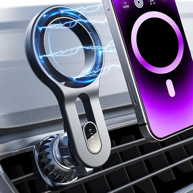 LISEN Fits MagSafe Car Mount Upgrade 18 Magnets Fit iPhone 17 Pro Max Car Phone Holder Mount Support Cellulaire Auto Magnetic Phone Holder Car Air Vent for Magsafe Accessories iPhone 17 16 15 14 13 12