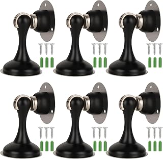 6 Pack Magnetic Door Stop, Black Heavy Duty Magnetic Door Catch Holder, Stainless Steel Magnetic Door Stopper with Adhesive Tape, Screws for Stronger Wall & Floor Mount, Keep Your Door Open