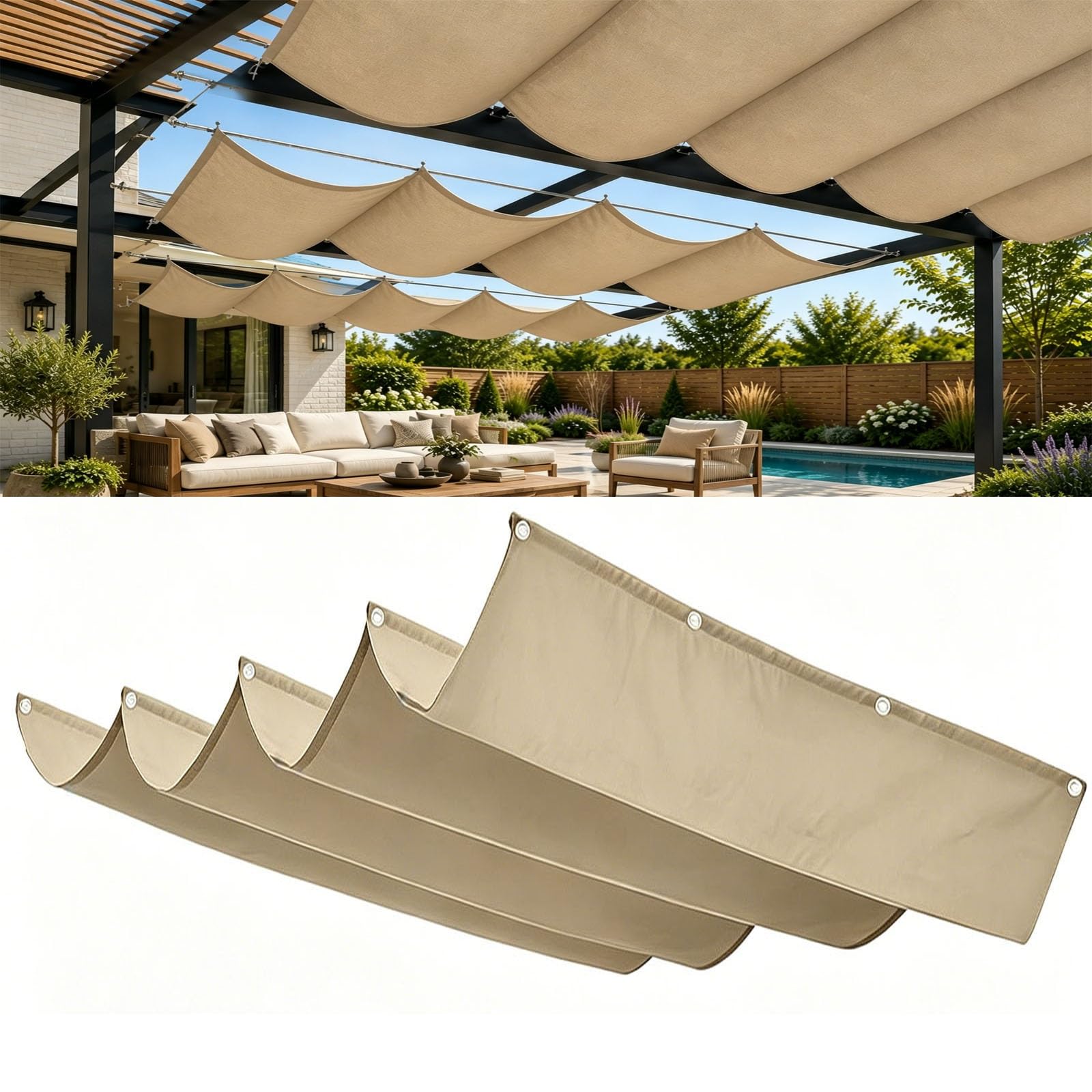 Voile d'ombrage vague pour patio et jardin rétractable kaki 2.6x3.8 m