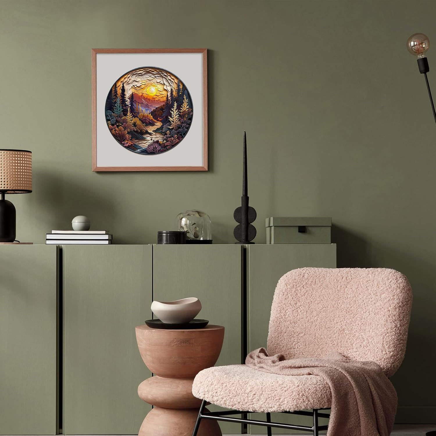 Jigfoxy Wooden Puzzles for Adults, Visual 3D Sunset Forest Wood Puzzles Adult, Unique Animal-Shaped Wooden Jigsaw Puzzles, Christmas Thanksgiving Gifts for Family and Friends (S-8.5 * 8.5in-100pcs)