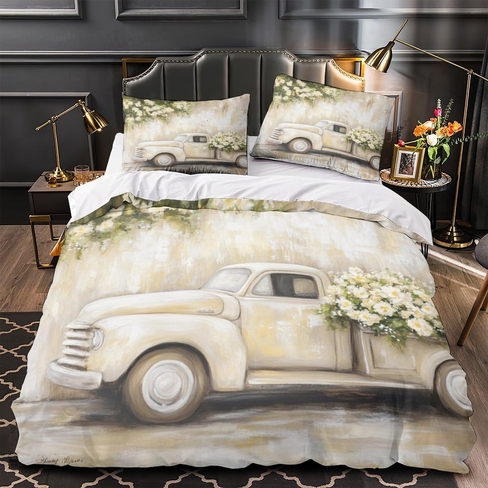 Parure de lit train vintage 3D King en microfibre haute résistance