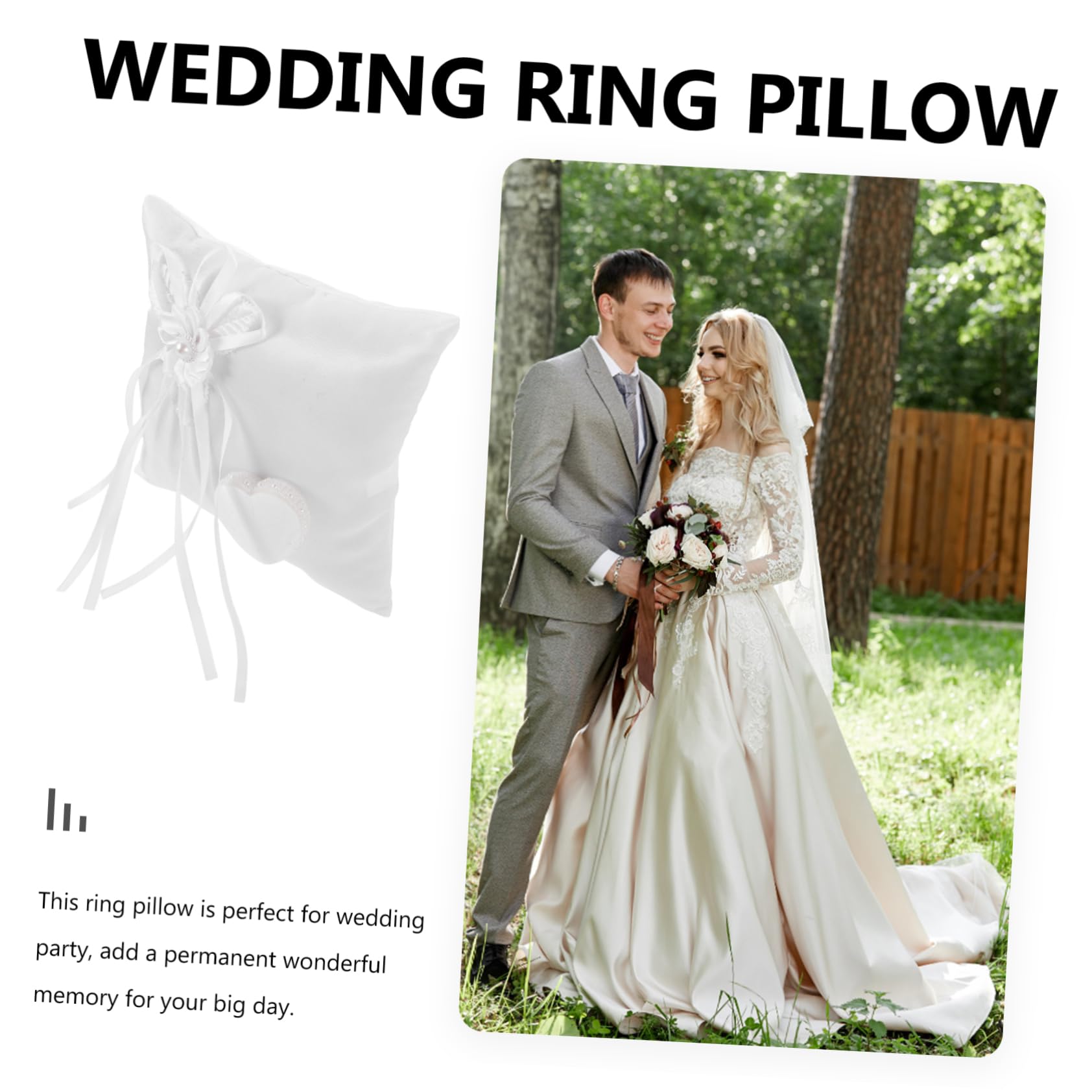 PartyKindom Ringkissen Hochzeit Weiß, Quadratisch 20x20x7cm aus Gewebe | Blumendesign mit Herz, Wiederverwendbar und Leicht zu Tragen, für Brautpaar bei Hochzeit