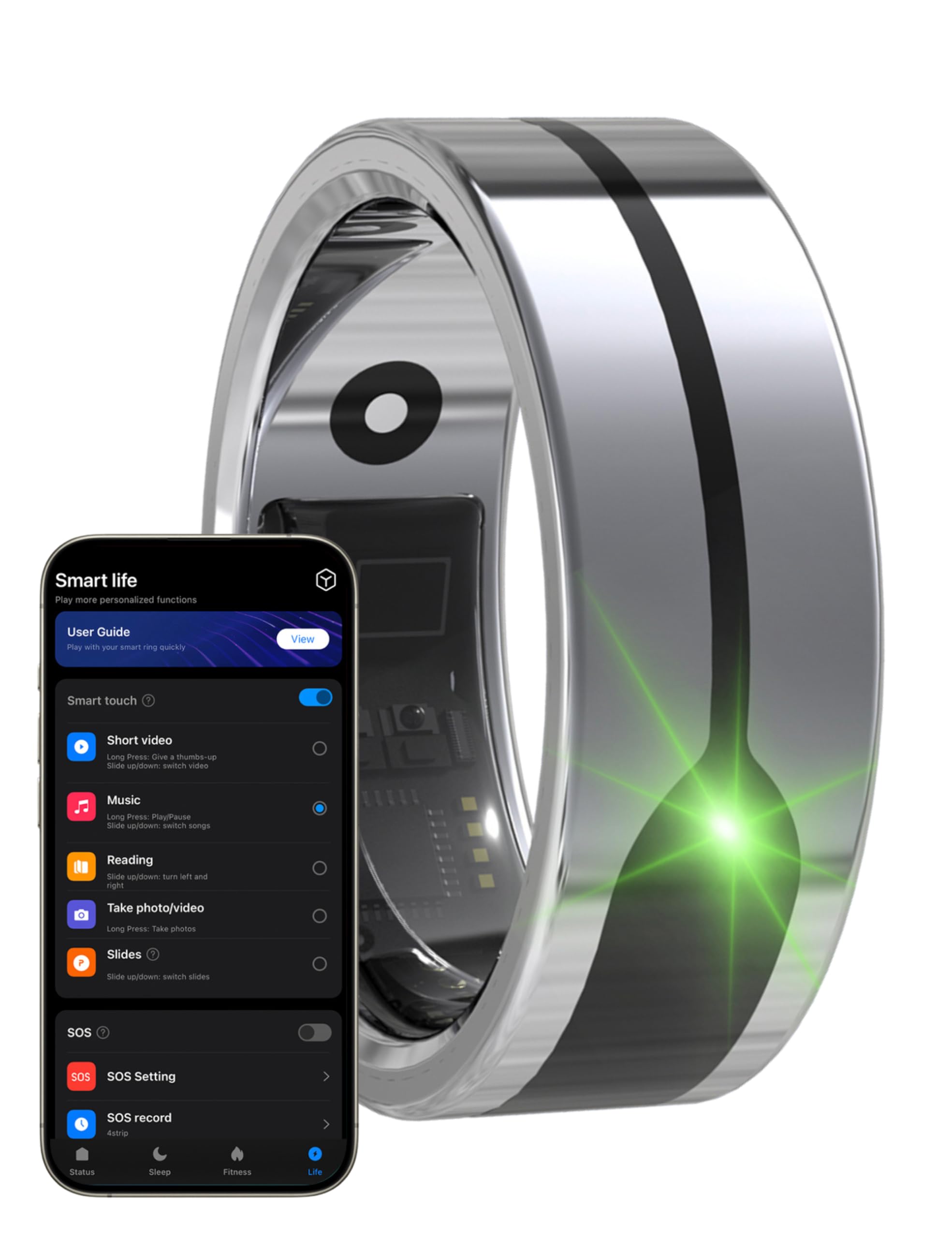 Bewinner Anello Intelligente, Rilevatore di Salute, Rilevatore del Sonno Impermeabile con Base di Ricarica, Monitoraggio della Temperatura Corporea, Conteggio dei Passi, Controllo Touch