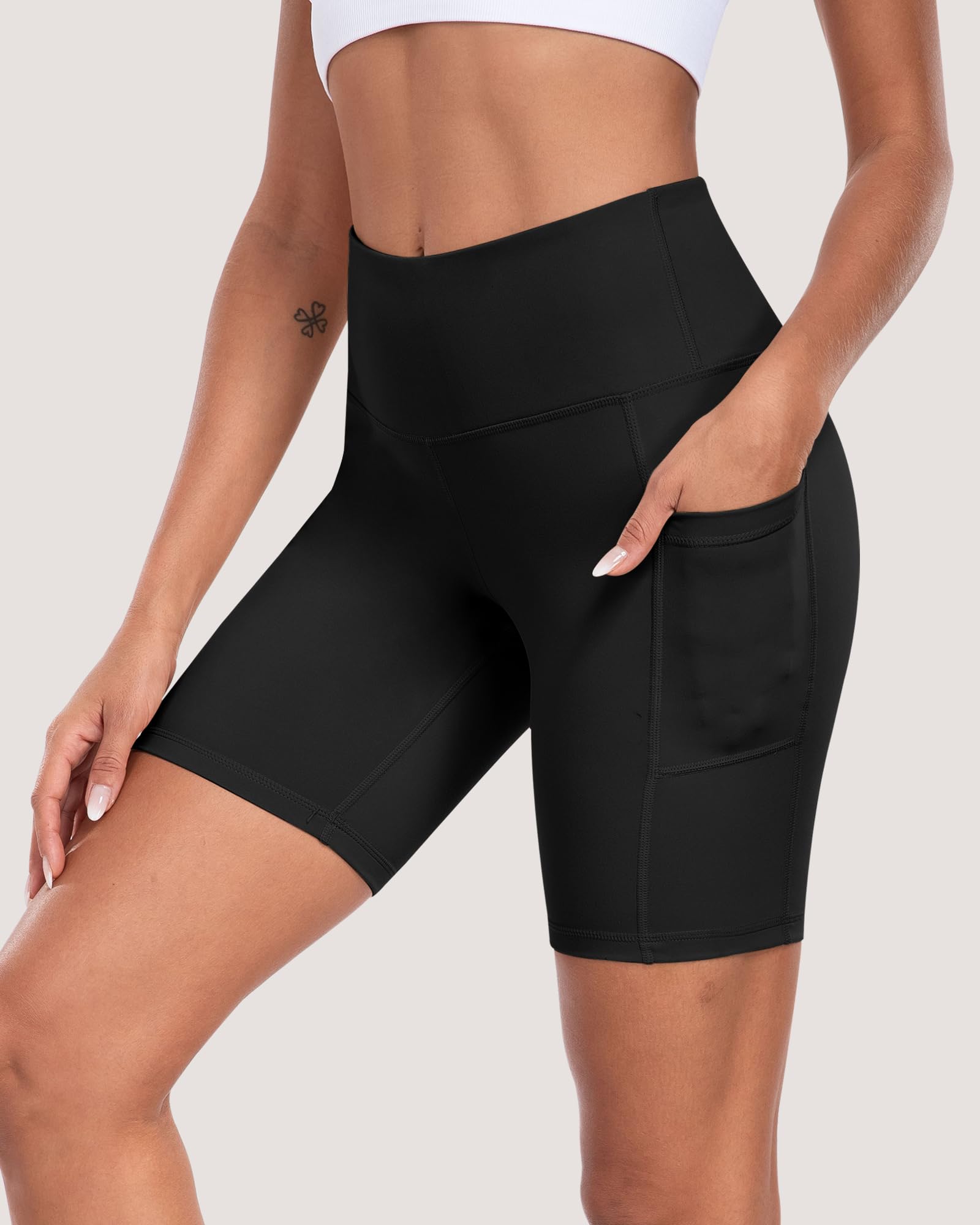 Pantalones cortos de ciclista para mujer con bolsillos, cintura alta de 8 pulgadas, control de abdomen, suaves, atléticos, entrenamiento, gimnasio, yoga — view 22