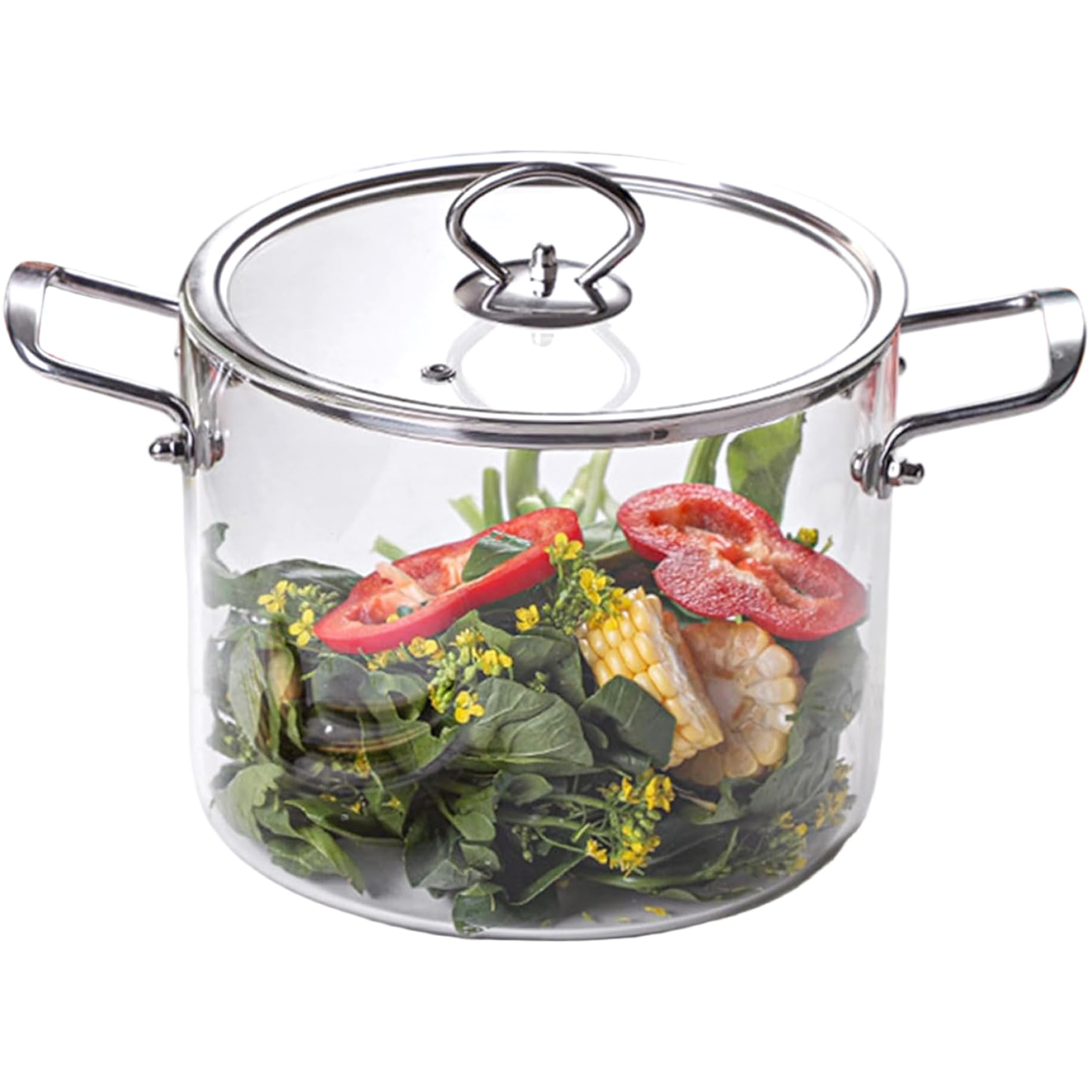 Glastopf mit Deckel, 4, 0 l transparenter Kochtopf mit doppeltem Edelstahlgriff, hitzebeständige Glastöpfe zum Kochen von Nudeln, Nudeln, Suppe, Milch