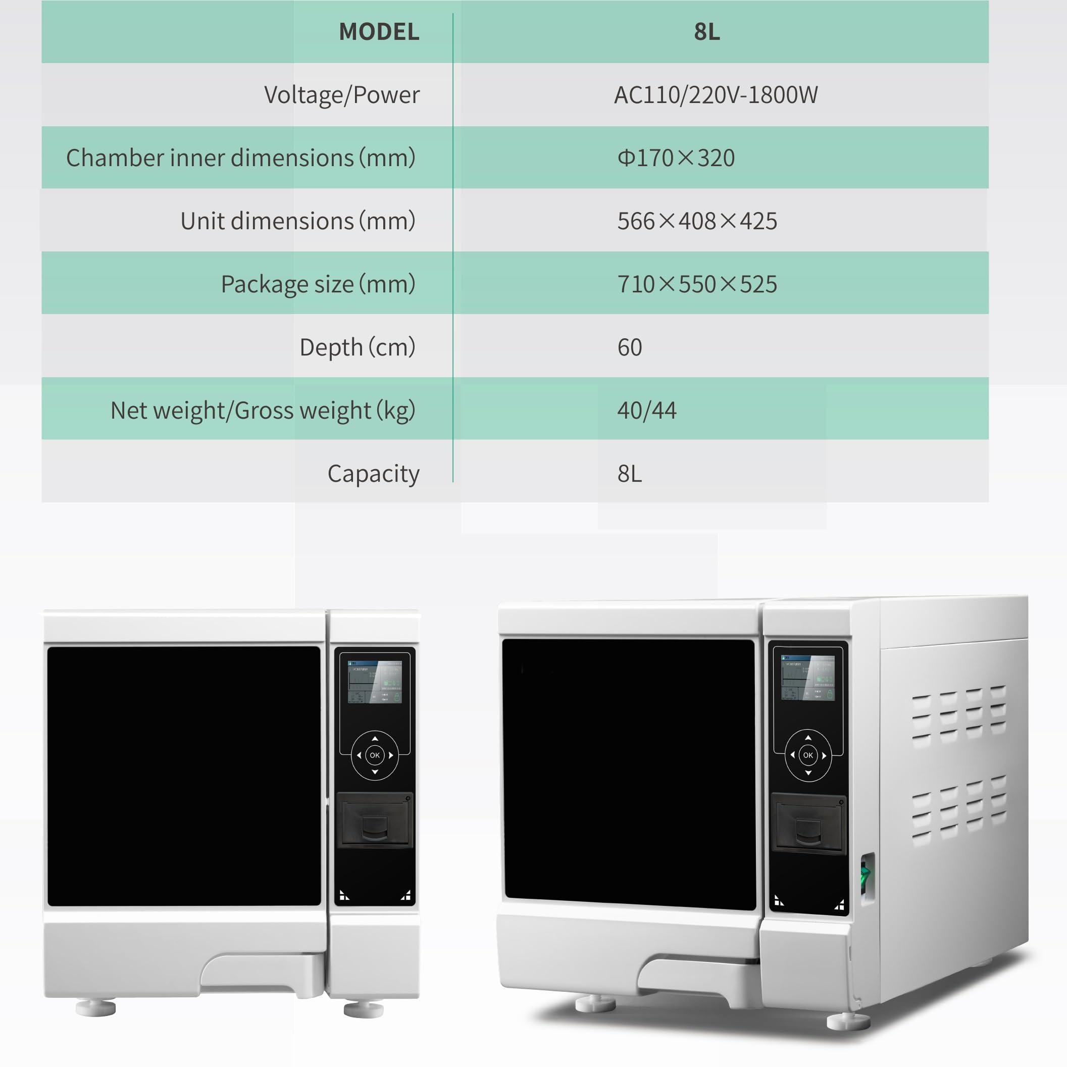 Autoclave esterilizador de vapor de 8 L, alta presión previa al vacío, ciclo de secado al vacío por pulsación y pantalla LCD