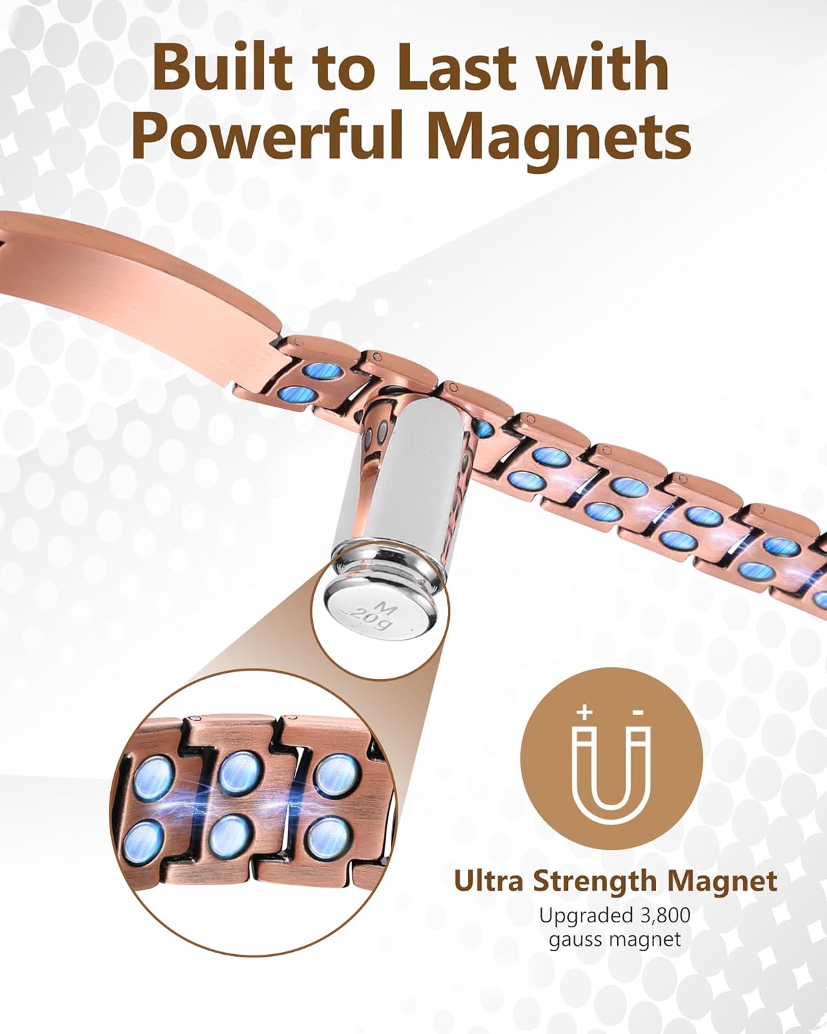 Feraco Copper Cross Bracelet for Men,Magnetic Therapy Bracelet with 46 Magnets - 99.99% Pure Copper - Image 3