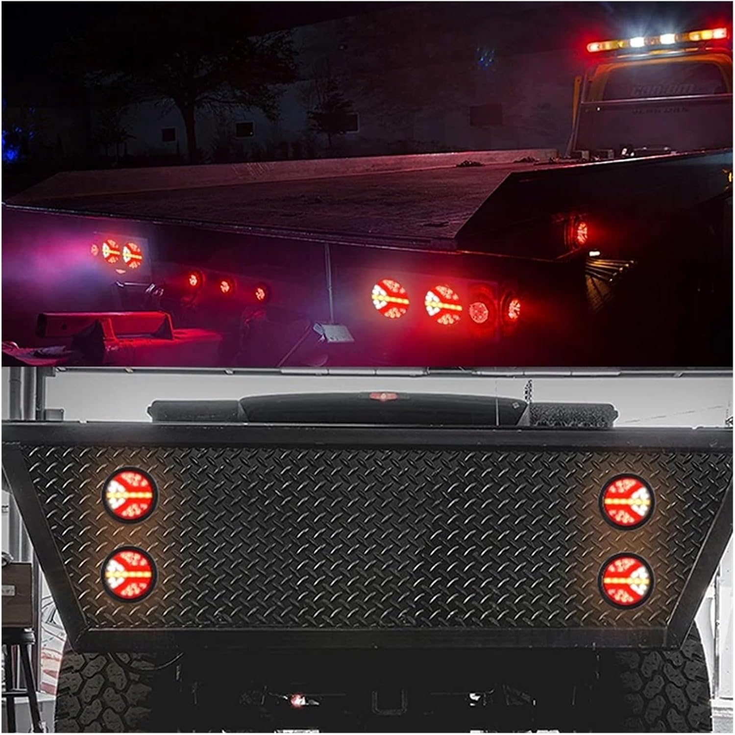 Truck Tail Towing Reversing Light 24V Flowing Turn Signals Trailer 5.5'' inch Round Stop Taillight Rear Side Marker Lamp(2pcs LED Tail Light)