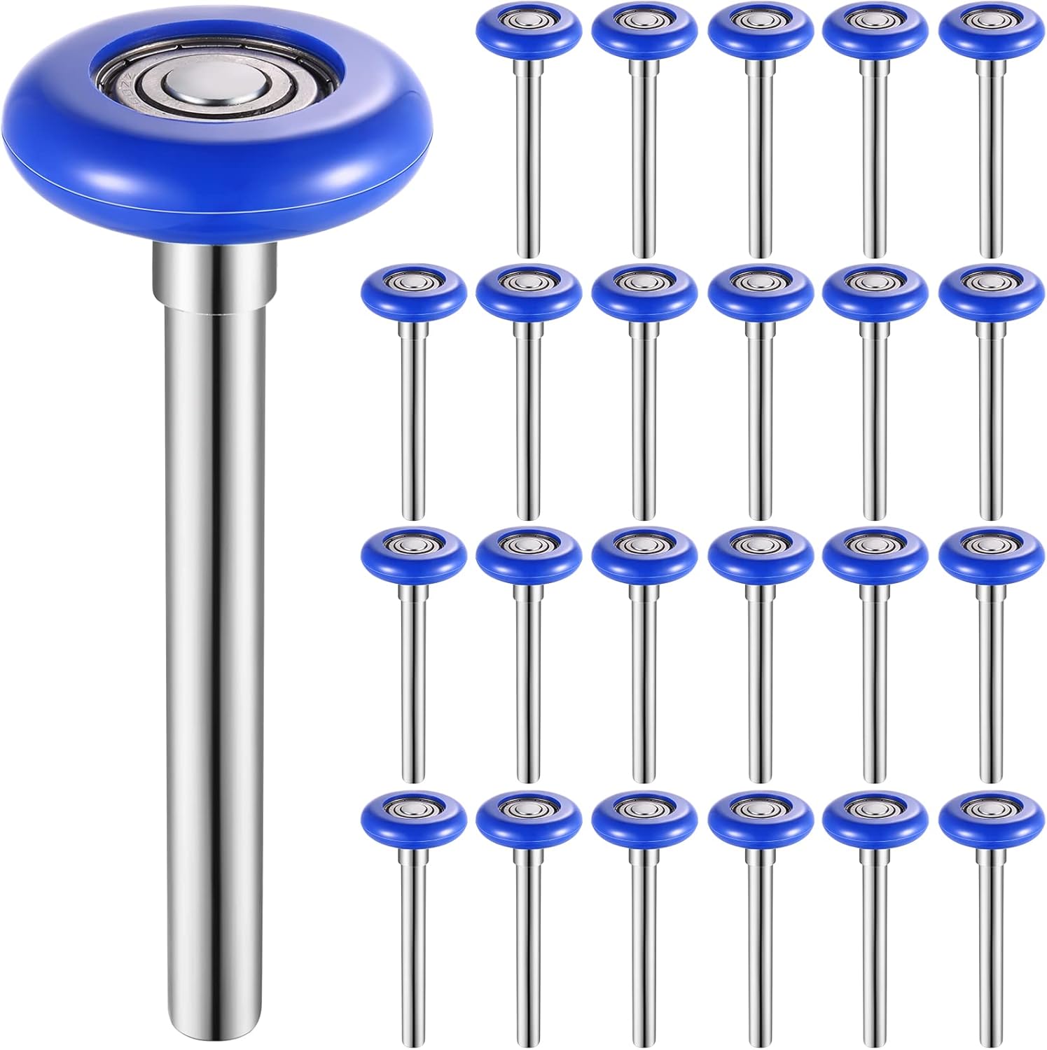 Funtery 24 Pcs Nylon Garage Door Roller 1.8 Inch Blue Garage Door Replacement Wheels for 2'' Track 6200ZZ 4.7'' Stem Quiet Seals Bearings Residential Commercial