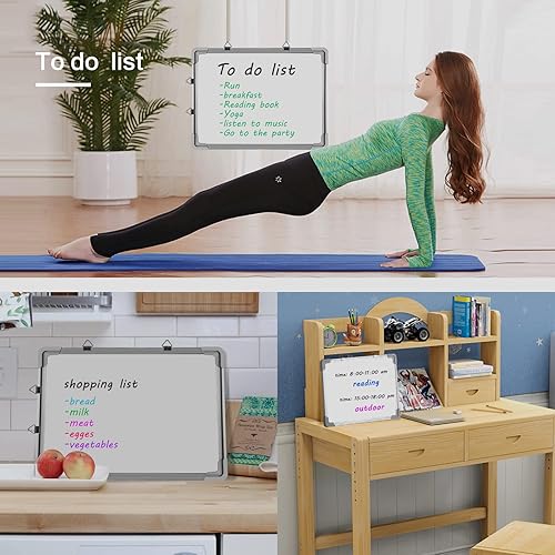 Miniatura 5 de Pizarra magnética pequeña de borrado en seco para paredes de 12 x 16 pulgadas, tablero blanco de doble cara para pared, tablero magnético para