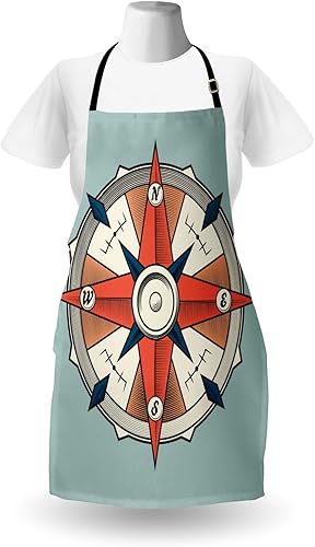 Miniatura 2 de Ambesonne Compass Apron, Compass Illustration Arrows Cartography Journey Path Always North, Unisex Kitchen Bib Apron with Adjustable Neck for