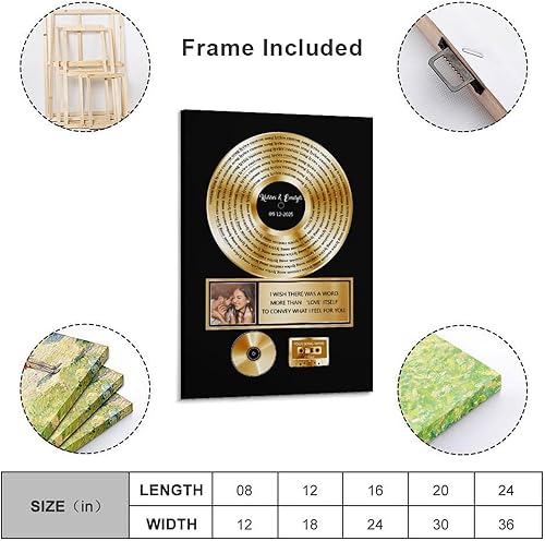 Miniatura 2 de Placa de disco de vinilo dorada personalizada, letras de canciones musicales personalizadas, cartel de lienzo con fecha de nombre de foto, regalos