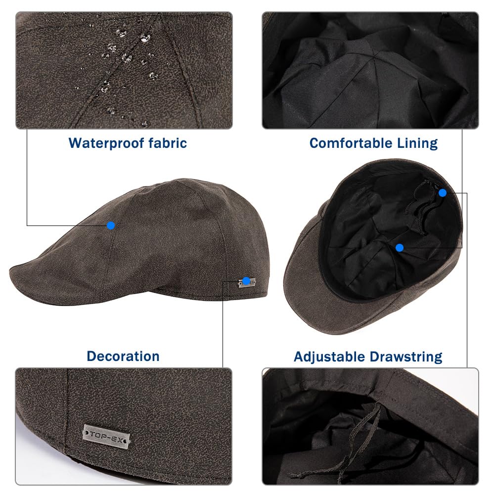 TOP-EX XL/XXL wasserdichte Schiebermütze für Herren - Kunstleder Efeu Cap Winddicht Fahren Hut Gatsby Style Outdoor Cap