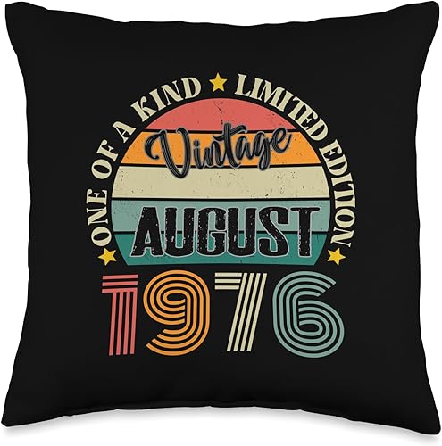 Vintage Birthday Retro Limited Edition Retro Gifts 48 Year Old Vintage August 1976 48th Birthday Retro Throw Pillow, 16x16, Multicolor