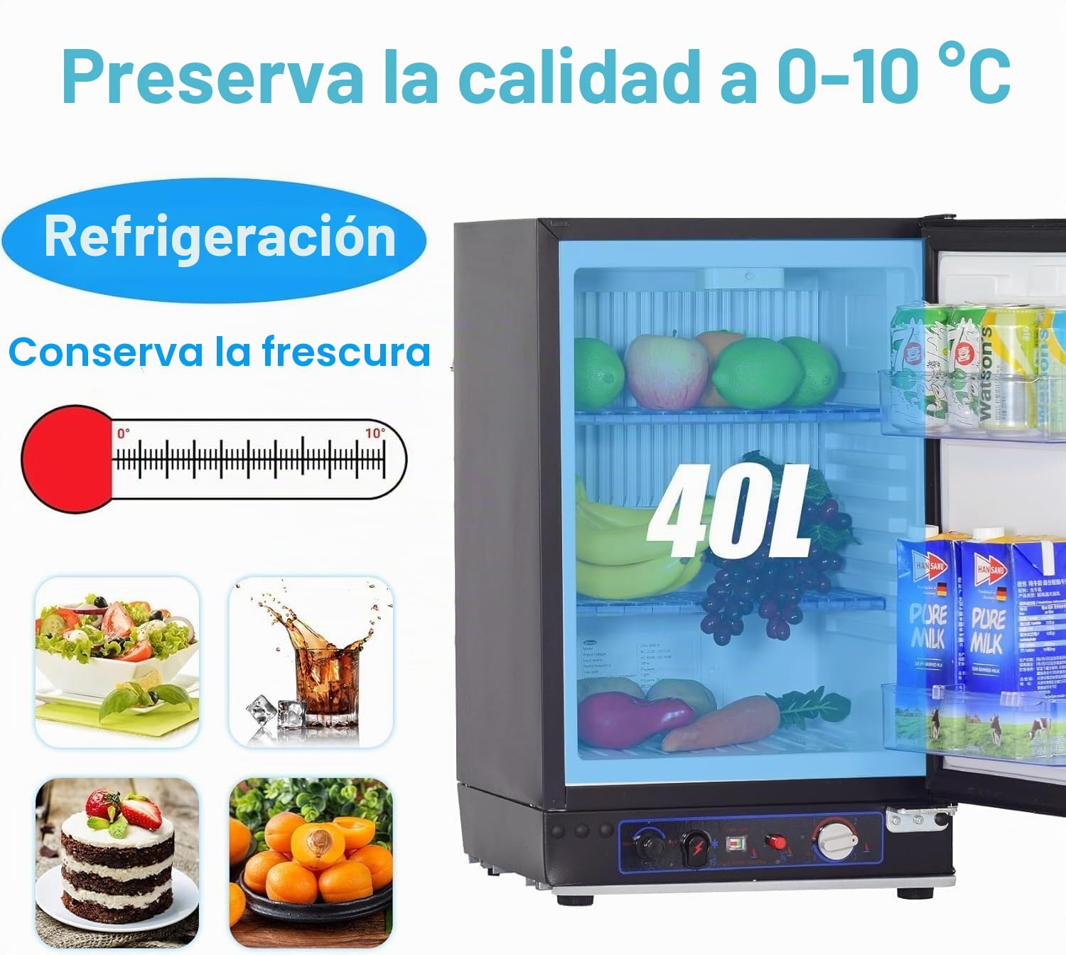 Nevera a Gas 40L, Nevera Trivalente Camping, 12V 230V, Silenciosa, para Camper, Caravana, RV