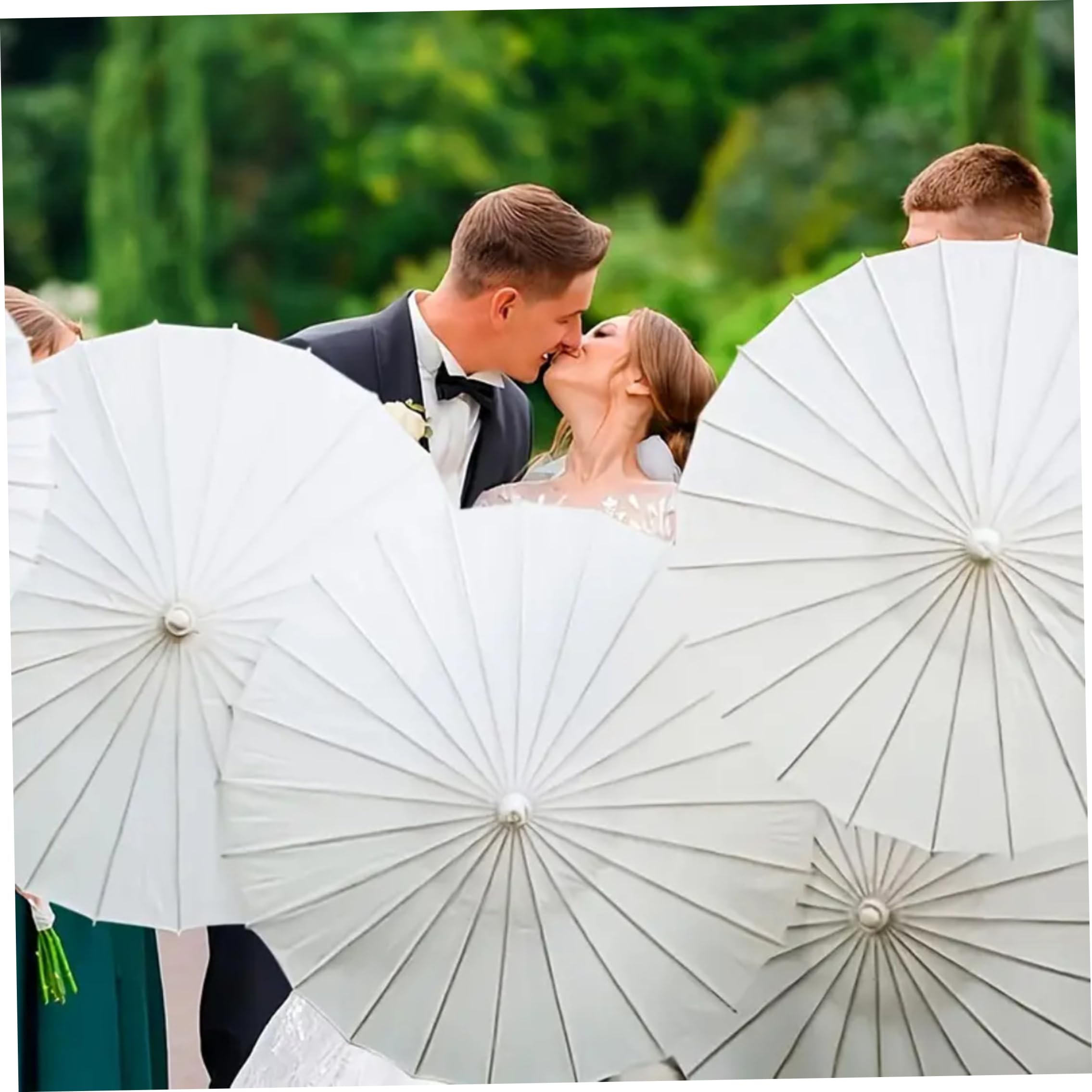 Sombrillas de papel para boda, 6 sombrillas de boda para invitados, parasol y sombrillas decorativas, color blanco, diámetro de 84 cm