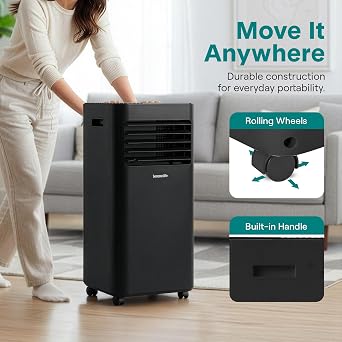 SereneLife 8,000 BTU Portable Air Conditioner, 115V Compact Room Air Conditioner with Dehumidifier & Fan, Window Mount Kit Included, Mini AC Unit for Bedroom, Office, or Home, Black