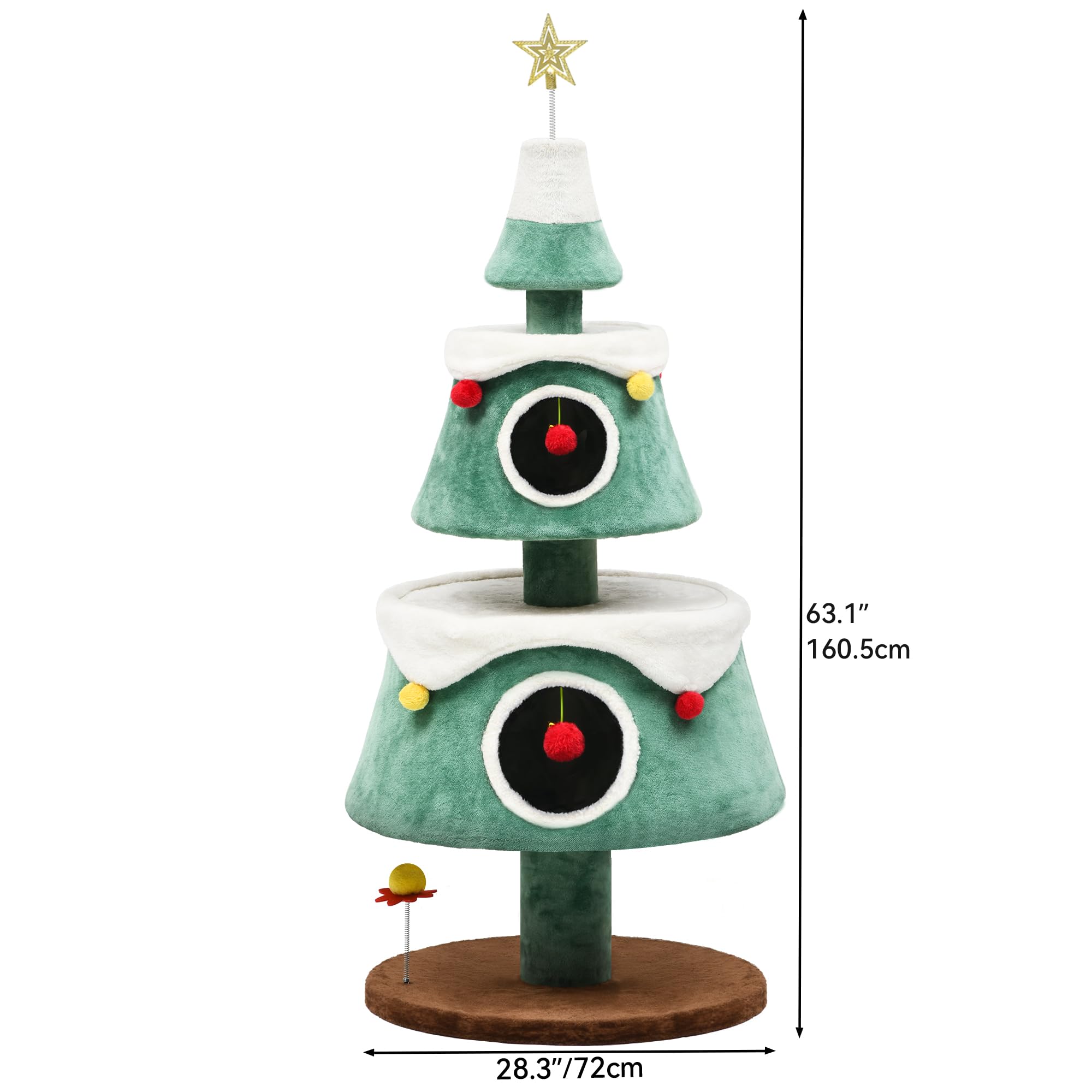 YITAHOME 160,5 cm Grande Albero di Natale per Gatti con Doppio Riparo, Torre per Gatti, con Giocattolo per Gatti, Mobili per Gatti, Decorazione Natalizia, Verde