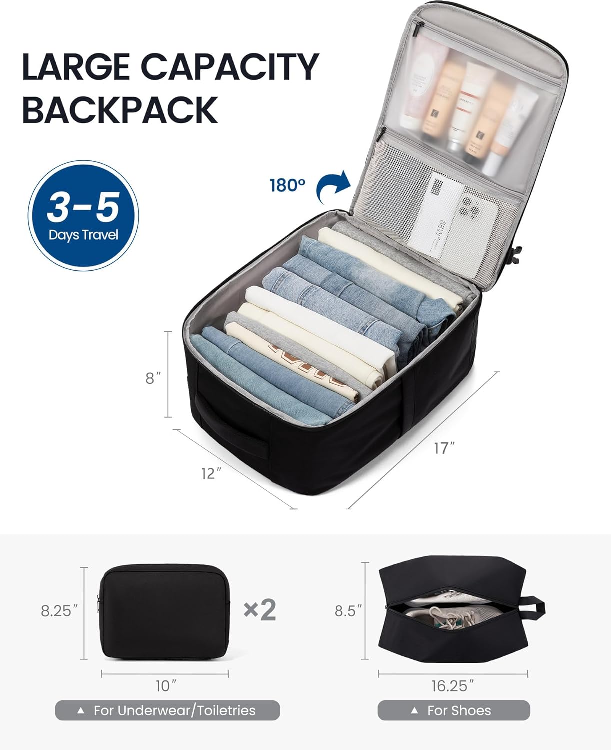 LOVEVOOK Travel Backpack for Men Women, 35L Carry on Backpack Flight Approved with 3 Packing Cubes, Large Personal Item Bag Fits 15.6 inch Laptop for Business Trip Weekender, Overnight Daypack, Black - Image 2