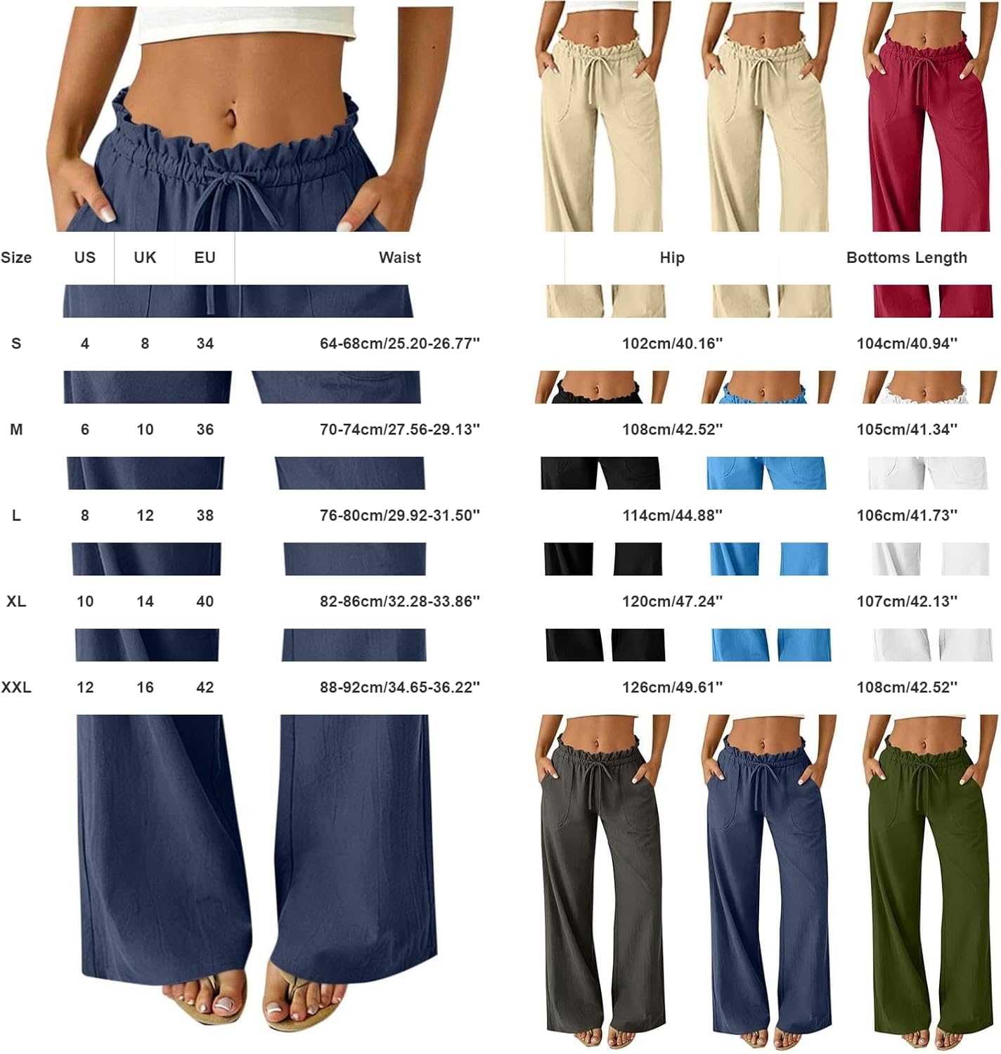 High Waist Loose Pocketed Wide Leg Trousers, Versatile Pants for Womens Office Work and Summer Beach Occasions
