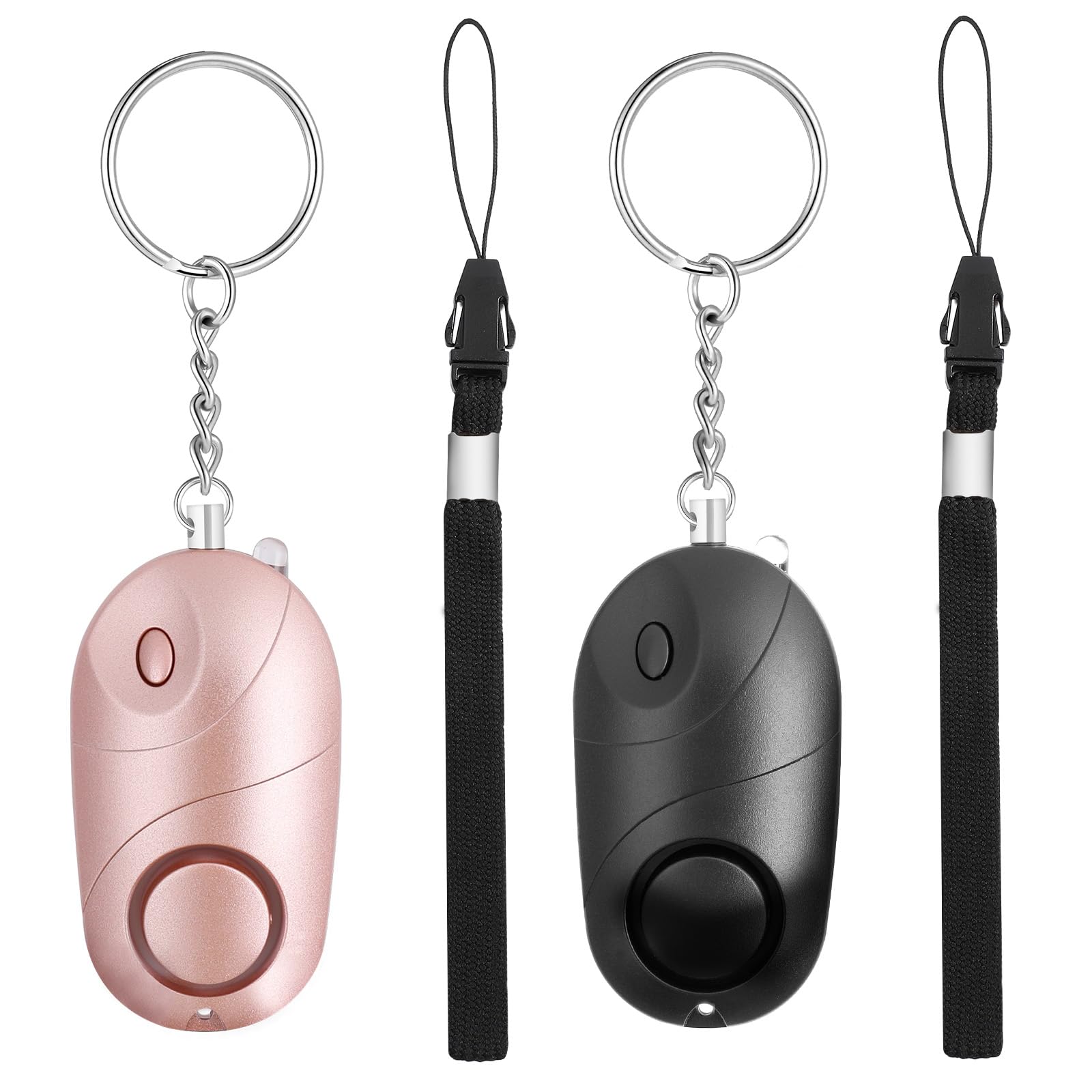 AiQInu Zestaw 2 breloków syreny, alarm osobisty dla kobiet, alarm samoobrony, 140 dB, LED, dla kobiet, seniorów, studentów (różowy, czarny)