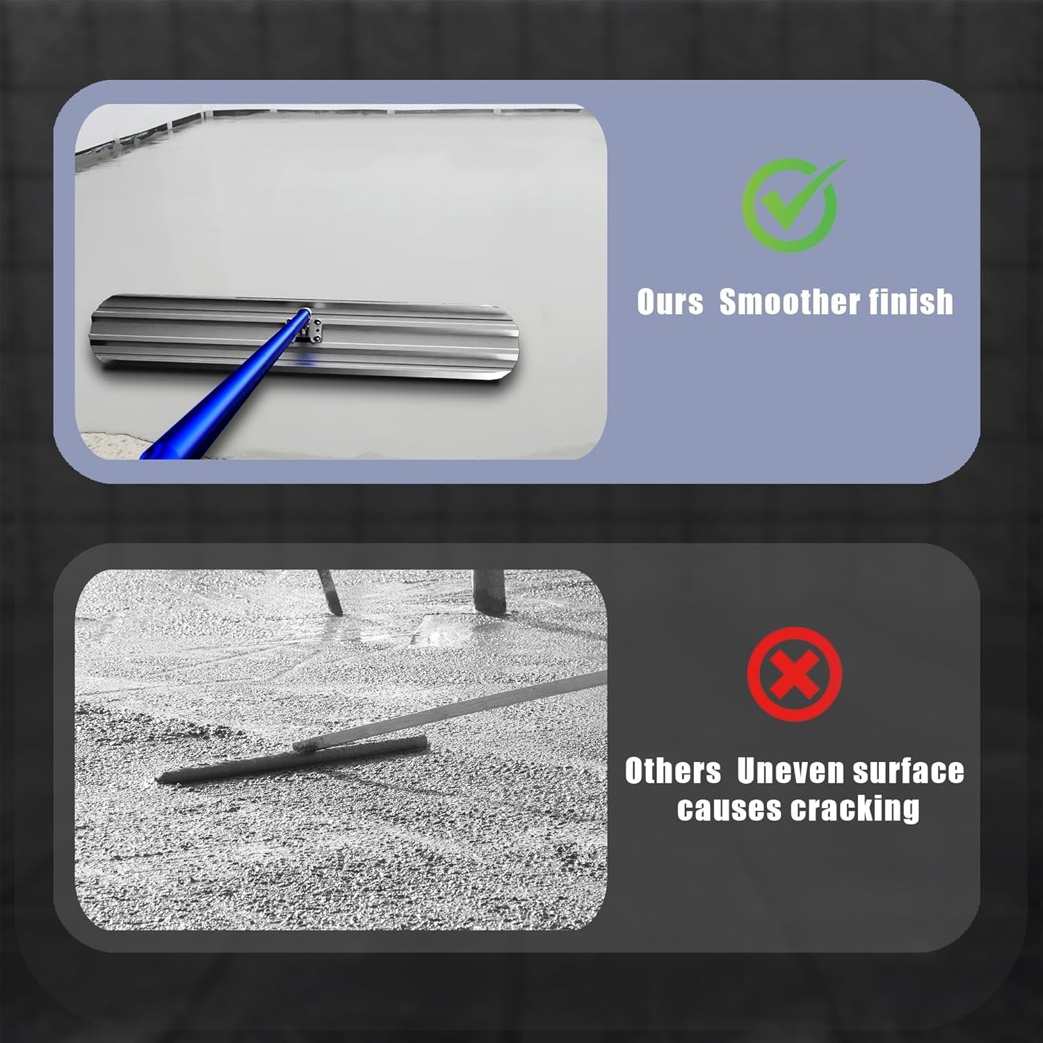 Kit d'outils pour taloche en béton avec truelle ultra longue en alliage d'aluminium et de magnésium et 4 poignées combinables pour plâtrage et nivellement lisses