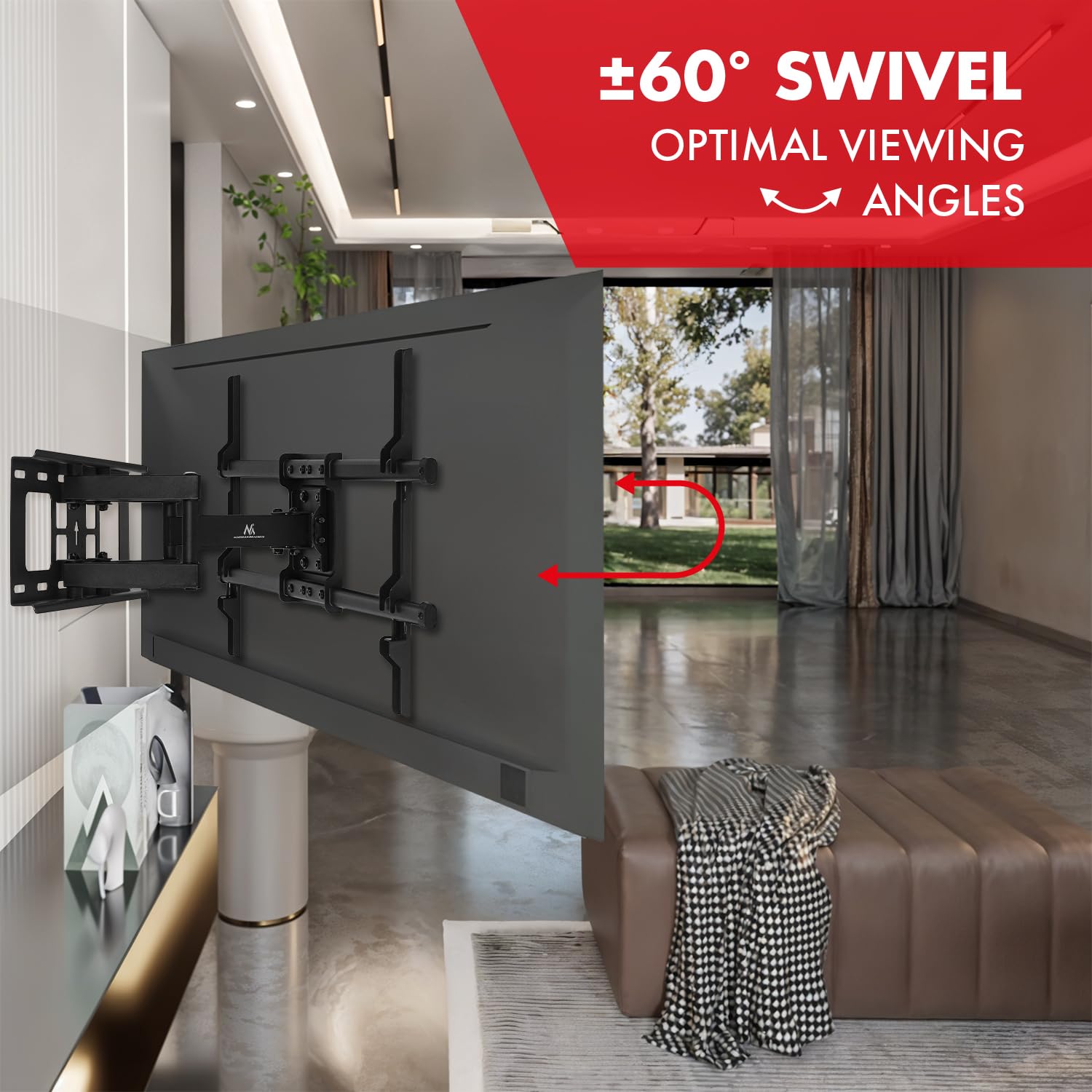 Maclean Soporte de Pared para TV de 32 a 85" | Inclinable Giratorio | Carga máx. 60 kg | Distancia Pared 65-390 mm | máx. VESA 600x400 | OLED, QLED, LED y LCD | Incl. Nivel de Burbuja y Acc de Montaje