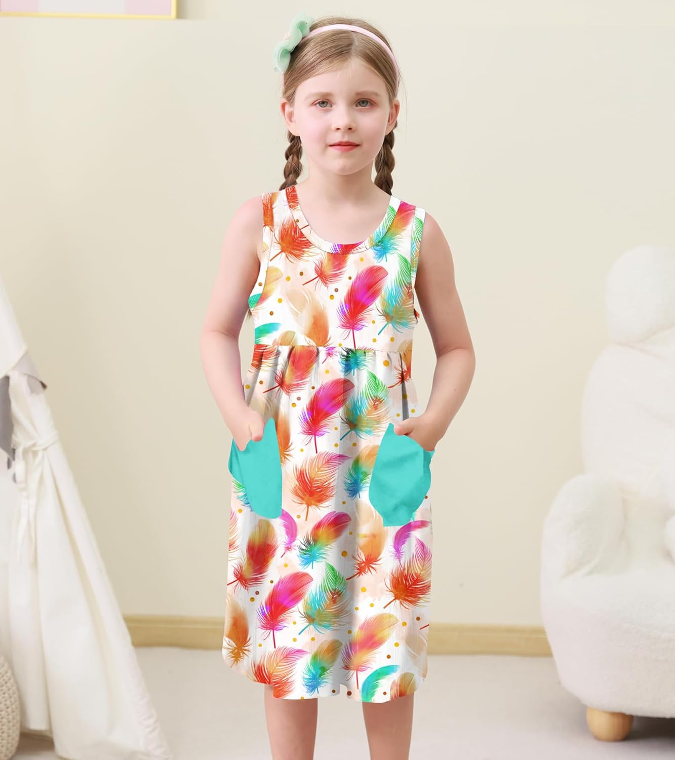 Little Girls Summer Sleeveless Dress Toddler Print Casual Sundress 2-7 Years - Image 3
